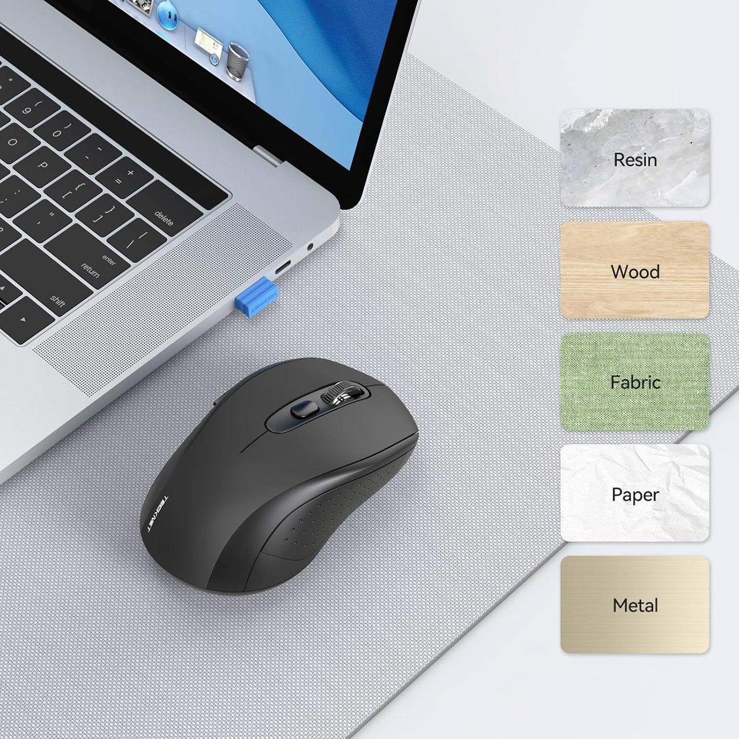 TECKNET Wireless Bluetooth Mouse for MacBook, 2-in-1 Bluetooth Mice for Laptop (BT 5.0+2.4G USB) (NOT Silent)