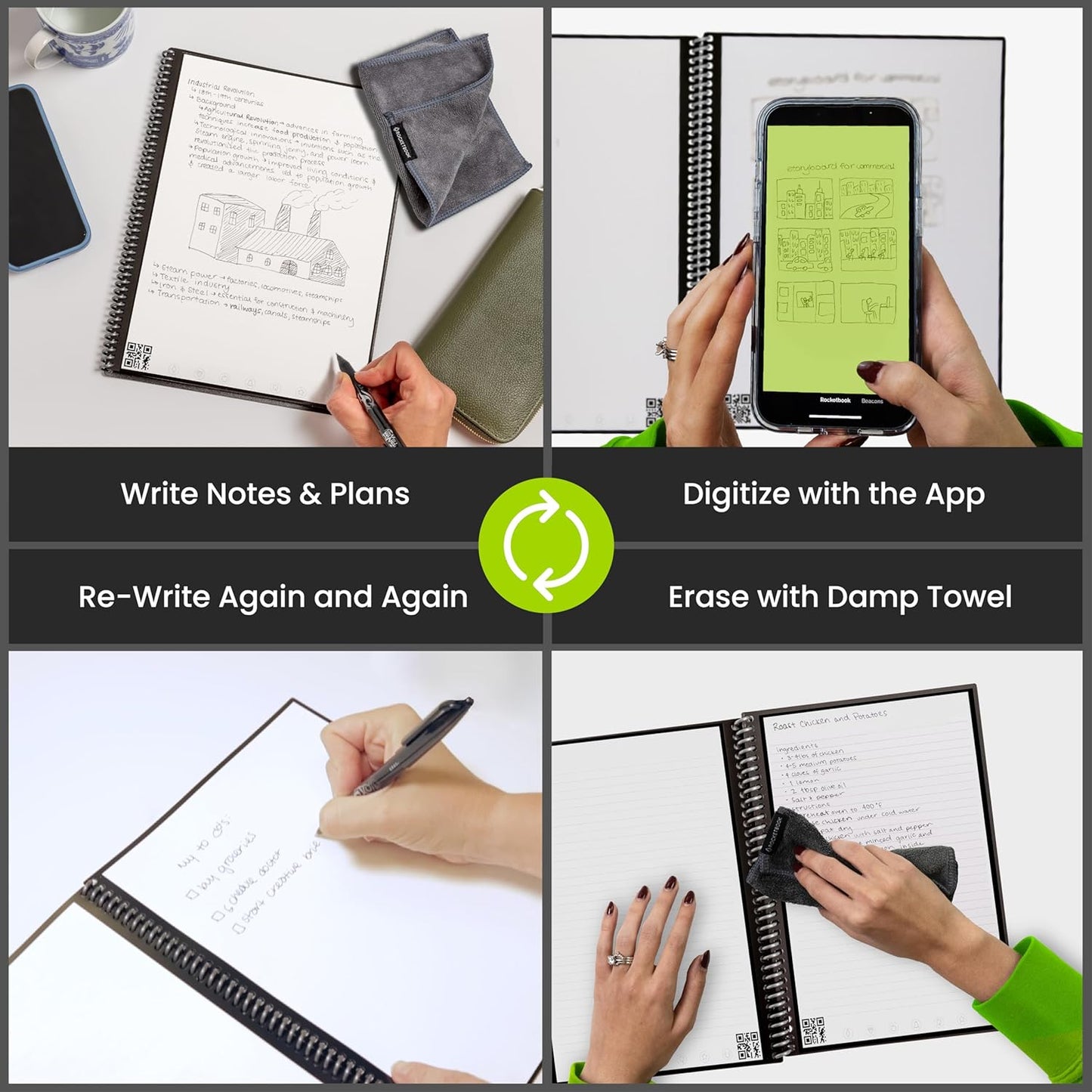 Rocketbook Core Reusable Spiral Notebook, Letter Size 8.5x11, Navy Blue - Lined Pages, App-Connected, Erasable, Durable Cover, Ideal for School, Work, and Creative Projects