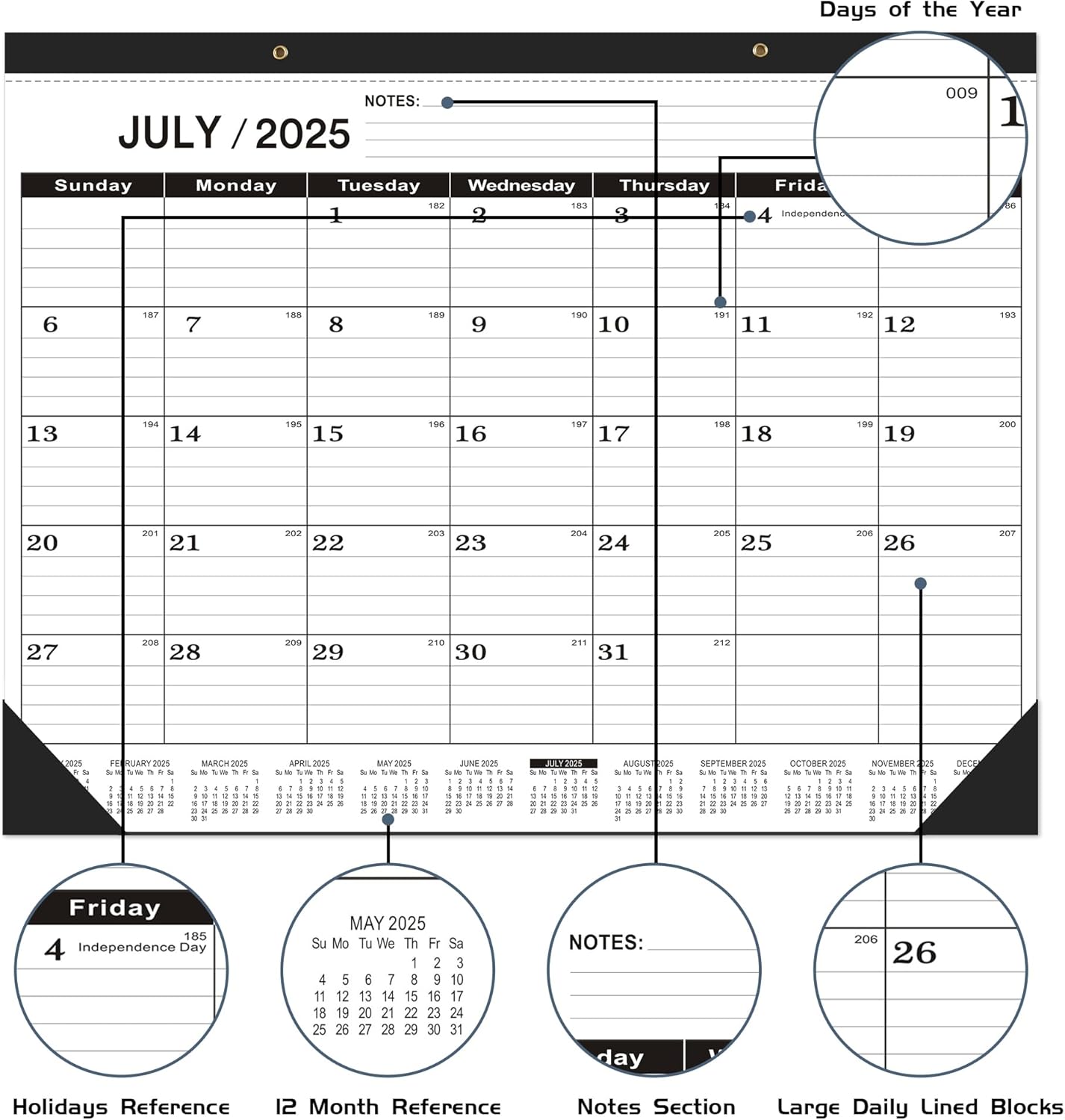 Desk Calendar 2025-2026 large 22 x17 (July 2025-December 2026) 2025-2026 Desk Calendar Large 22 x17,Classic Black Calendar 2025,Large Desktop Calendar 2026 with Plastic Cover