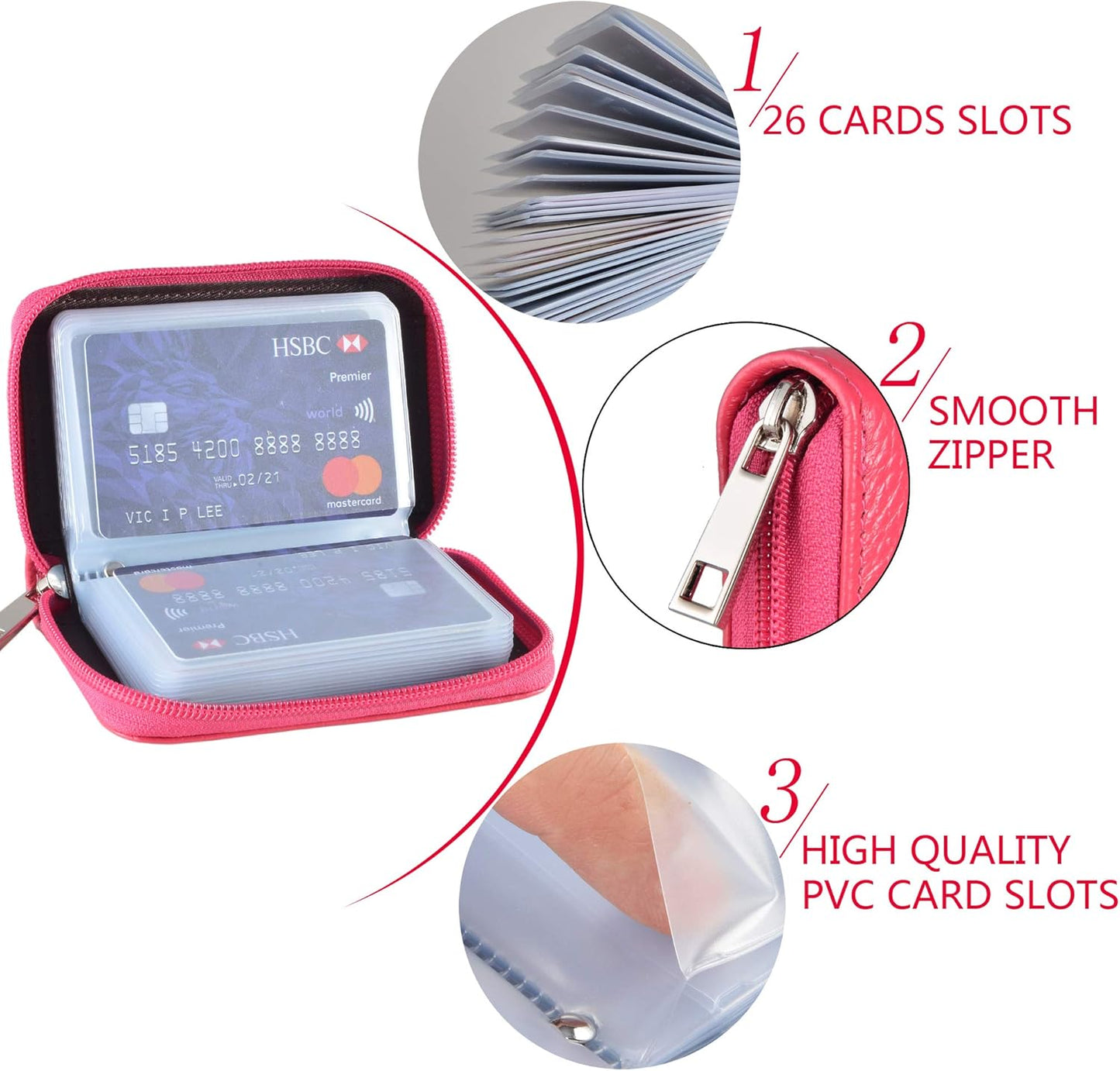 Easyoulife Genuine Leather Credit Card Holder Zipper Wallet With 26 Card Slots