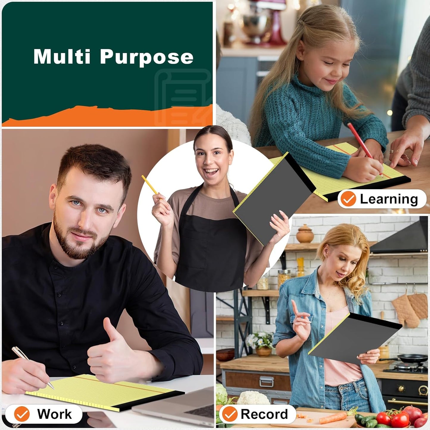 Legal Pads 8.5 x 11 Yellow Note Pads 8.5 x 11.75 Wide Ruled Writing Pads Lined Notepad for Home, School, Office Use, 80gsm Perforated Paper - Sturdy Cardboard Backing Support, 2 Pack (30 Sheets/Pad)