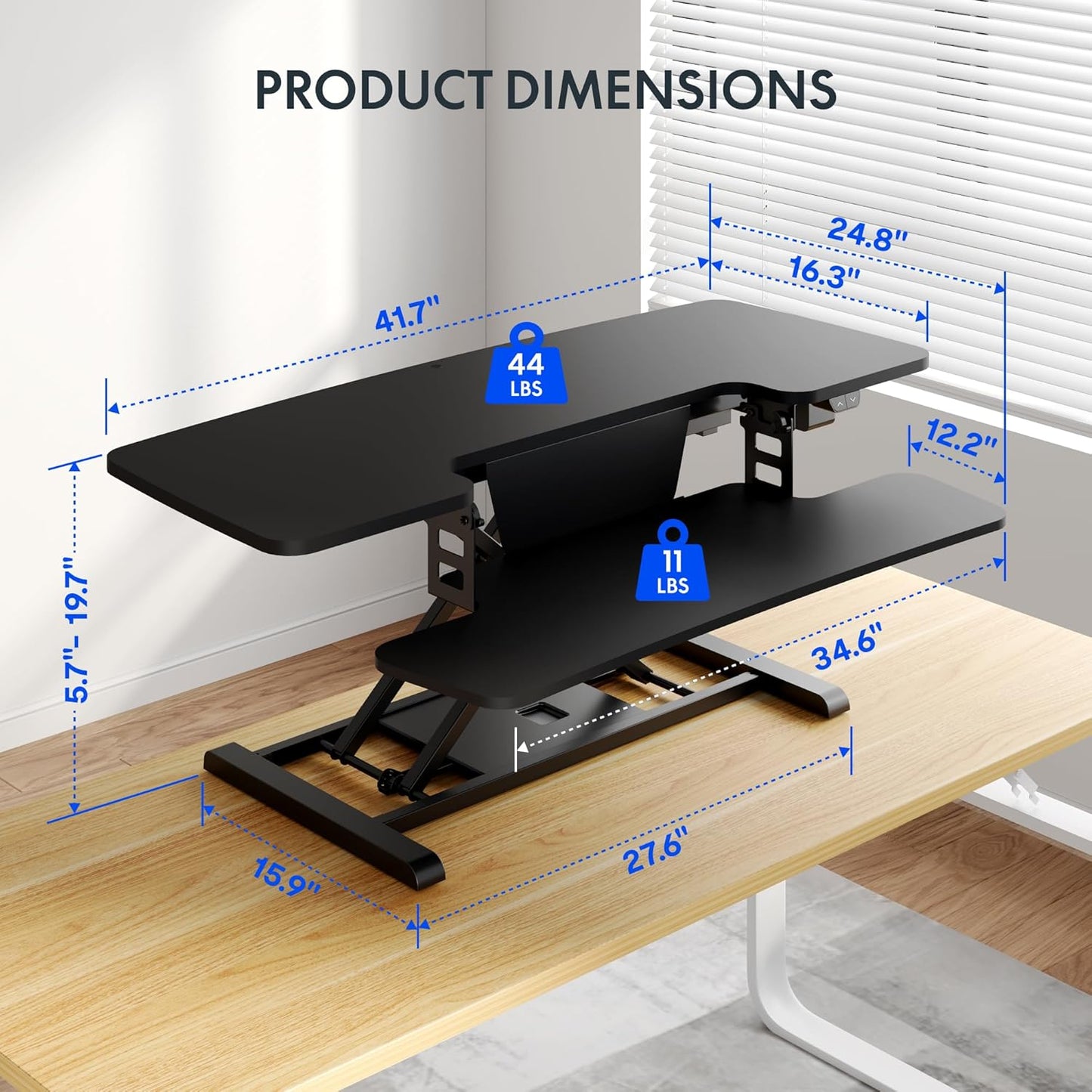 FLEXISPOT 42 inch Electric Motor Desk Converter, Height Adjustable Motorized Stand up Desk Riser with Quick Release Keyboard Tray, Black Monitors and Laptop Workstation