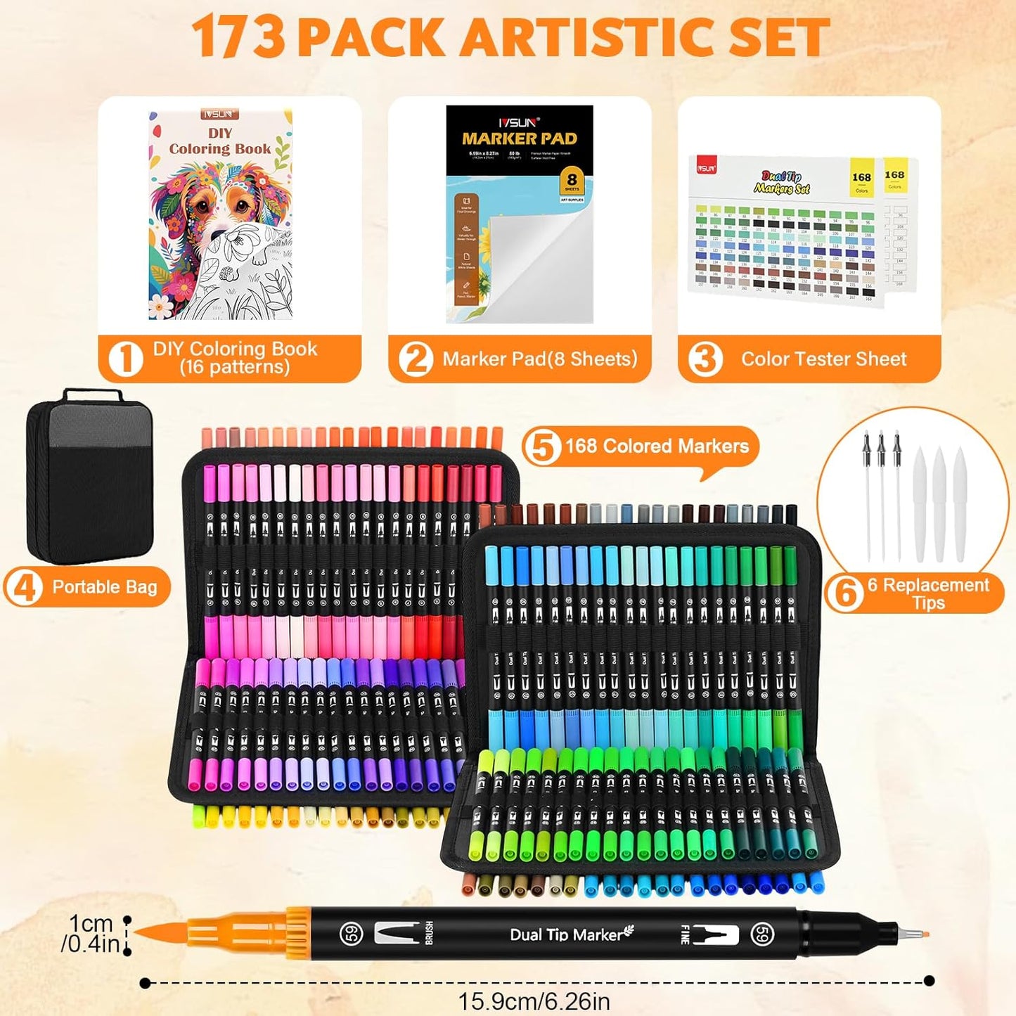 Dual Brush Marker Pens,168 Colors Art Markers Set with Fine & Brush Tip for Kids Adult Coloring Book, Bullet Journaling, Drawing, Note Taking, Planner, Hand Lettering, Calligraphy, Art Supplies Kit