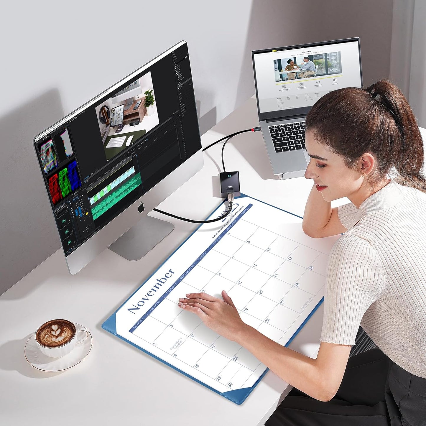 Gannyfer Desk Calendar 2025-2026 with Desktop Mat, Simplified Large 22" x 17" Desktop Pad Calendar, 18 Month Table Calendar from Sep 2025 to Feb 2027, Office Supplies Perfect for Home School and Office - Blue