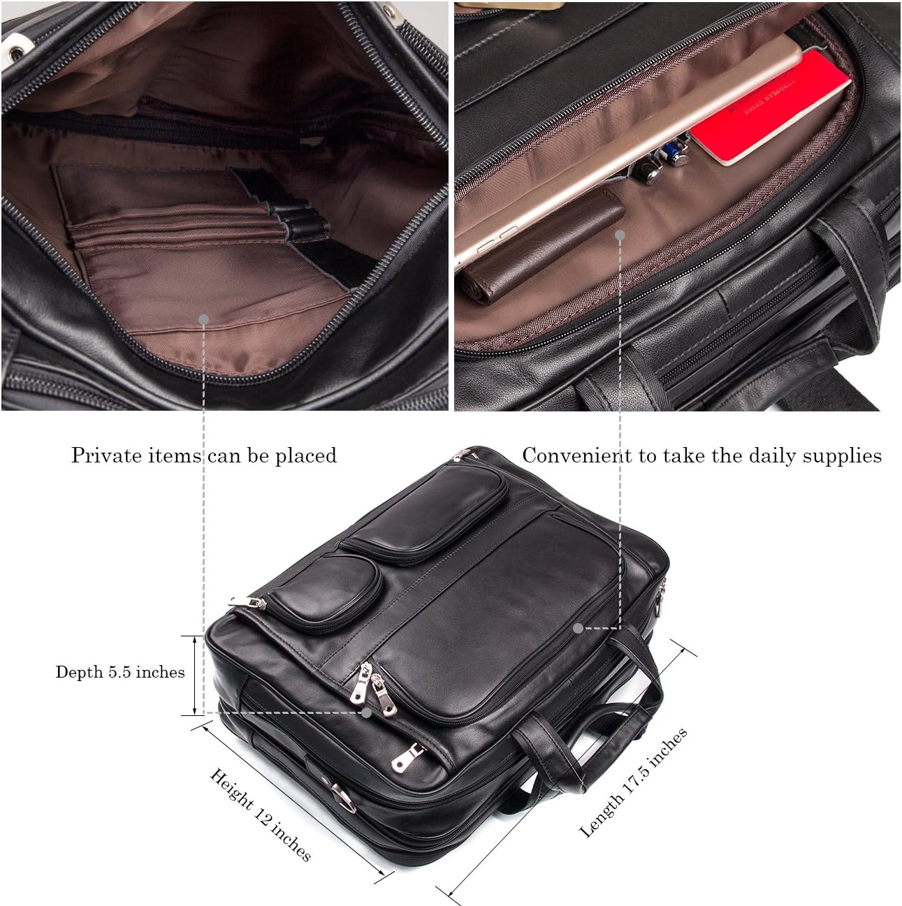 Augus Business Travel Briefcase Genuine Leather Duffel Bags for Men Laptop Bag fits 15.6 inches Laptop