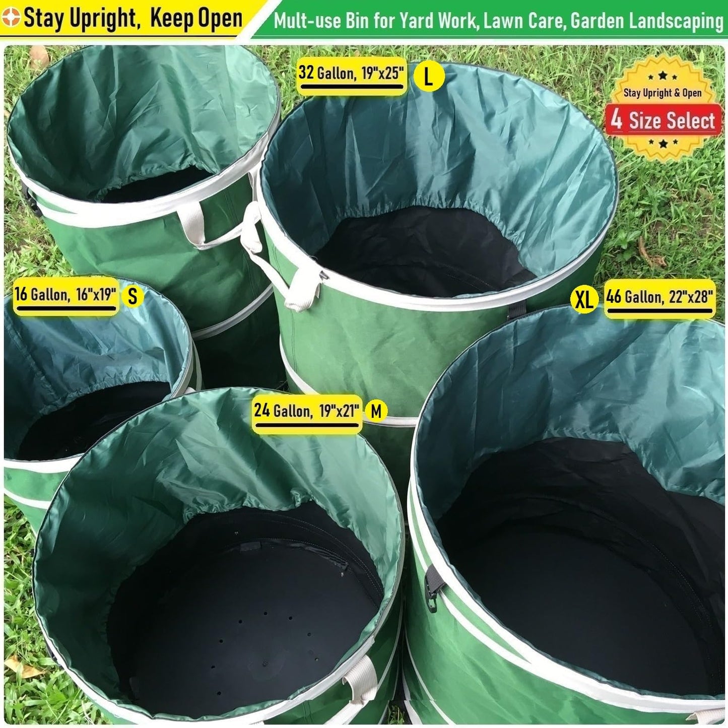 16-Gallon Collapsible Trash Can (16x19 in) Hard-Shell Bottom Yard Garden Bag for Pop-Up Trash Can,Recycling Bin,Yard Waste Container,RV Camping Waste Bin,Laundry Hamper,Lawn Grass,Leaf Bag,Weed Basket