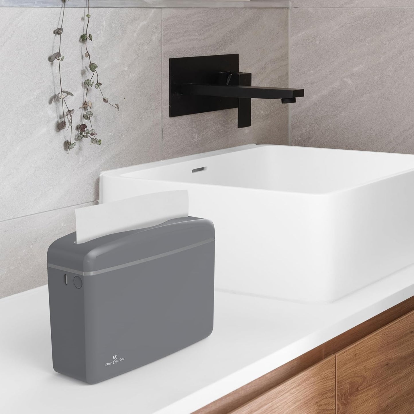 Countertop Multifold Hand Paper Towel Dispenser by Oasis Creations, Single Sheet Dispensing – Glossy Gray
