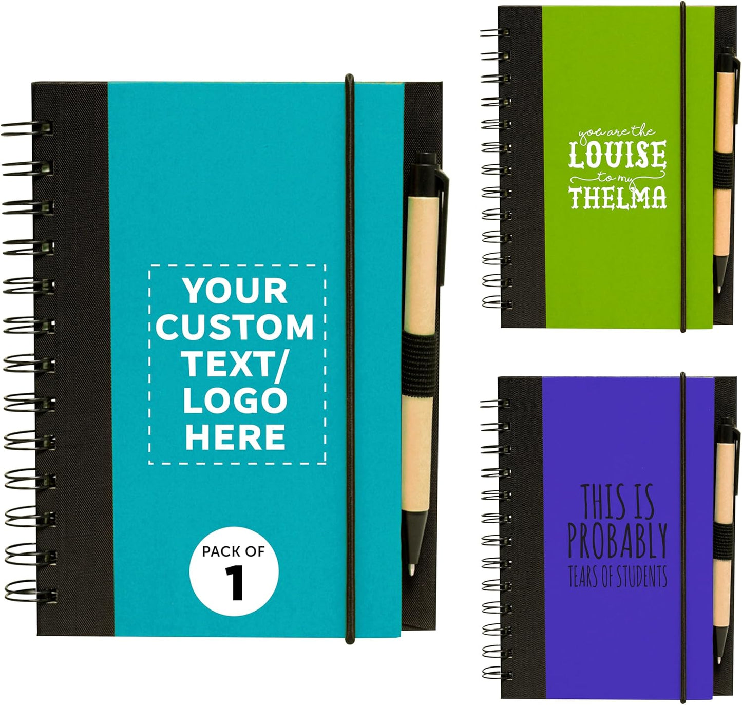 DISCOUNT PROMOS Custom Eco Block Notebooks with Pens Set of 1, Personalized Bulk Pack - Perfect for School, Office, Business, Home - Aqua