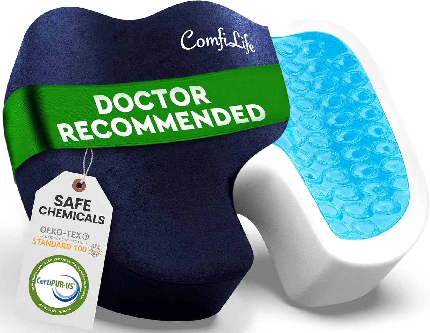 ComfiLife Gel Enhanced Seat Cushion – Office Chair Cushion – Non-Slip Gel & Memory Foam Coccyx Cushion for Tailbone Pain - Desk Chair Car Seat Cushion Driving - Sciatica & Back Pain Relief (Navy)