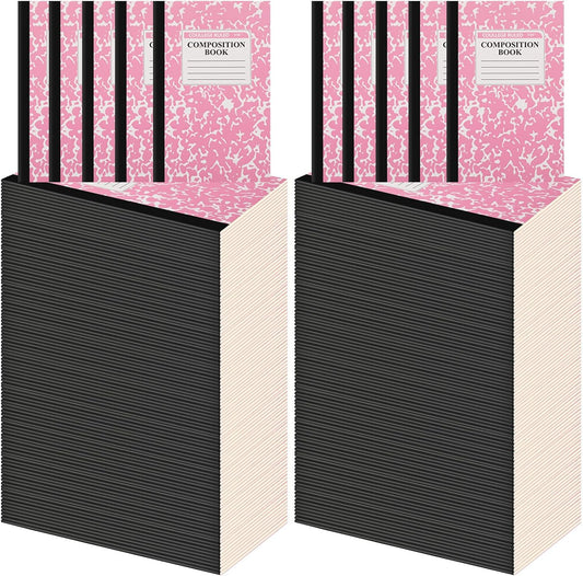 Fainne 100 Pack A5 Composition Notebooks Bulk College Ruled Composition Notebooks Marble Covers Notebook for Student Classroom Office Supplies 30 Sheet/60 Page(Pink)