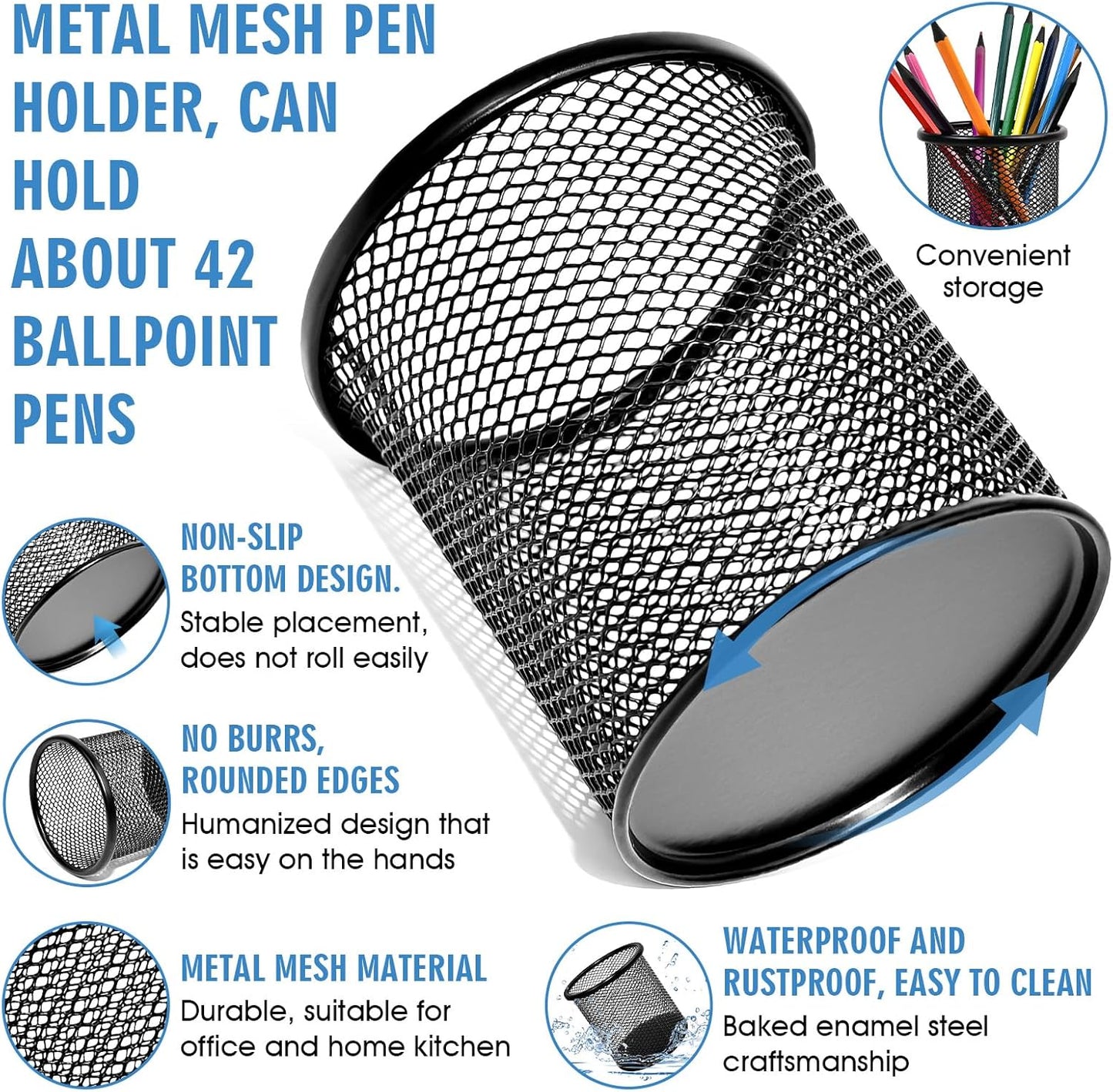 2 Pack Black Pencil Cup - Wire Mesh Pen Cup Holder for Desk, Office Pen Organizer With Sleek Design