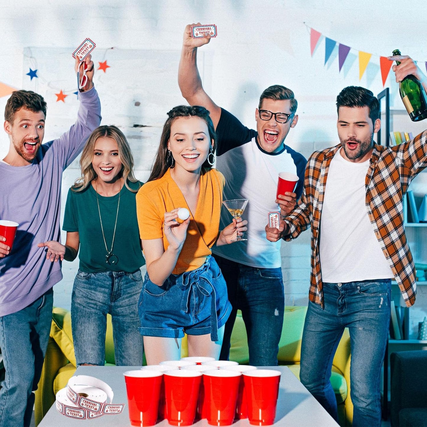 1000 Pcs Carnival Tickets Carnival Theme Party Decorations Circus Red White Blue Color Raffle Tickets Roll Party Ticket for Events Carnival Favors Supplies