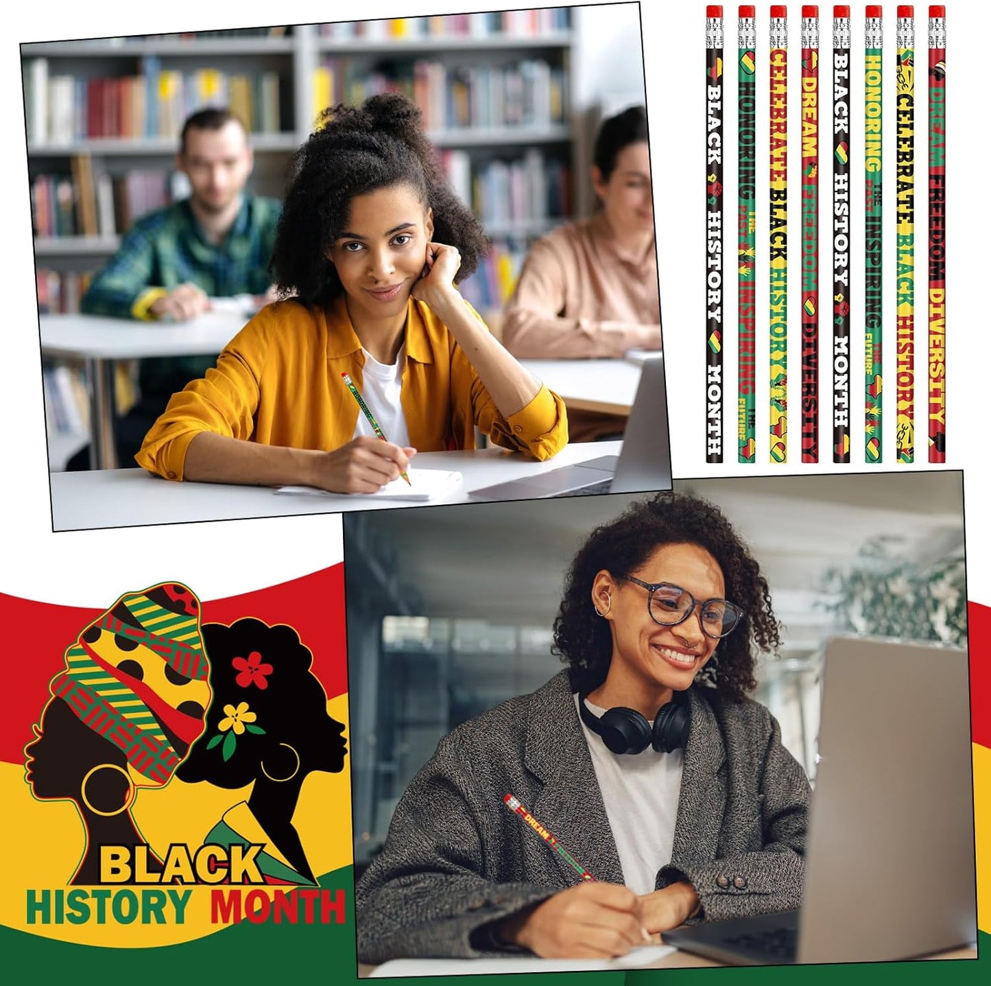 Cinrobiye 100 PCS Juneteenth & Black History Month Inspirational Wood Pencils with Eraser, Classroom Gifts, Bulk School Supplies, Kids Office Giveaways, Party Favors, Prizes