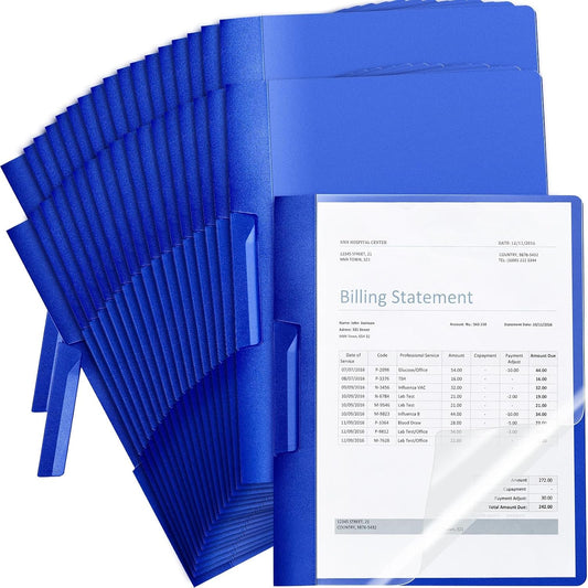 Maitys 50 Pack Clear Report Covers with Clip 11.4 x 9 Inch Presentation Folders Transparent Front Portfolio Folders for Letter Size(Blue)