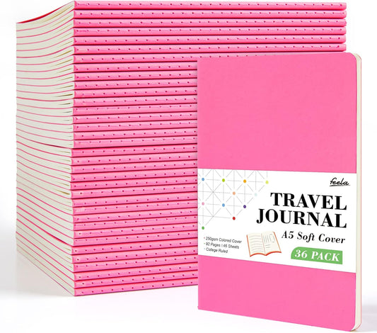 36 Pack Soft Cover Journal Bulk, Feela Lined Blank Travel Journal for Women Men Writing, Notebooks College Ruled for Work, Note Taking Notebook School Business Supplies, 8.2” x 5.5”, A5, Berry