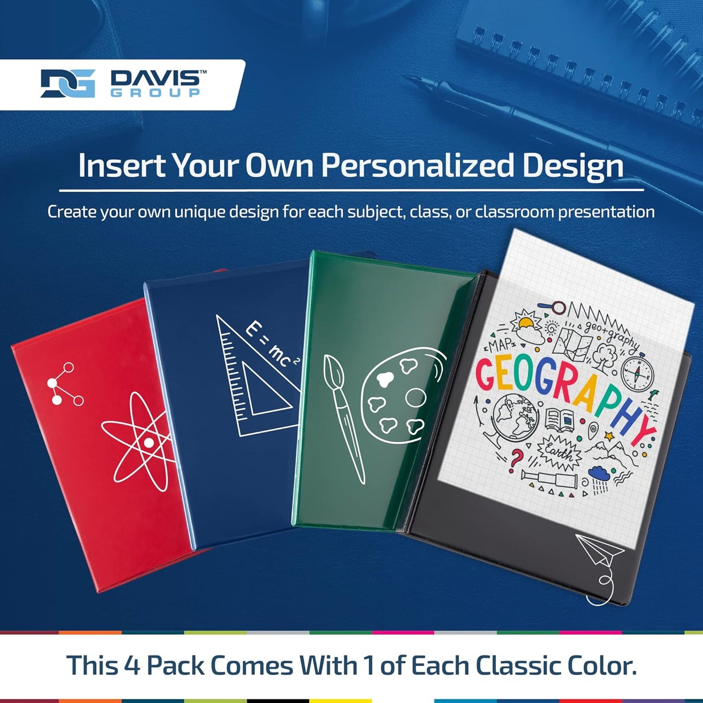 Easyview Premium 1.5-Inch Binders with Clear-View Covers, 3-Ring Binders for School, Office, or Home, Colored Binder Notebooks, Pack of 4, Round Ring, Classic Colors