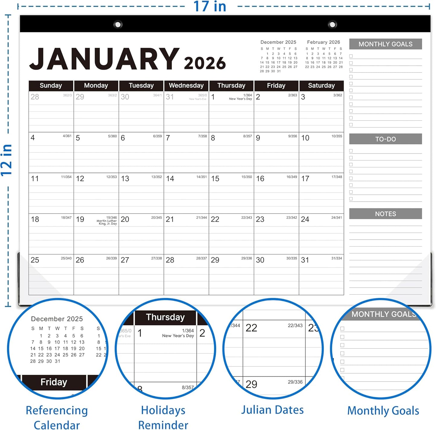 2025-2026 Desk Calendar - Desk Calendar 2025-2026, Jul. 2025 - Dec. 2026, 17"x12" Desktop Calendar with Notes, Corner Protector, Ruled Blocks