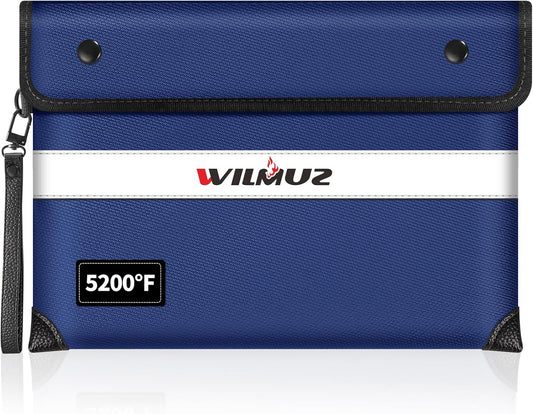 Fireproof Money Bag for Cash 11"x7.7",Upgraded 5200℉ Insulated Water Fire Proof Pouch with Water-resistant Zipper,Fireproof Envelopes for Important Documents,Valuables (Blue)