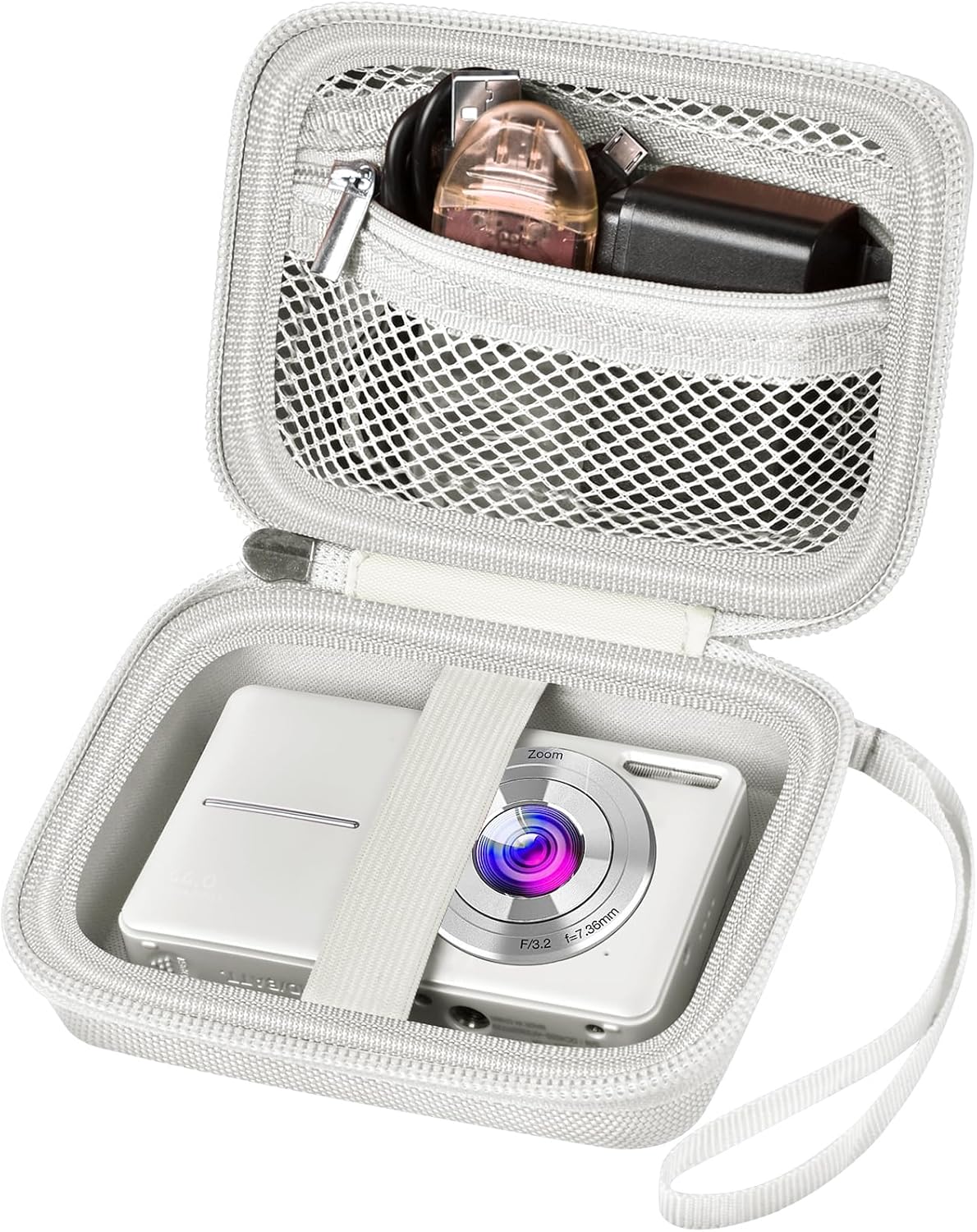 Digital Camera Case Compatible with VAHOIALD FHD 1080P/ for CAMKORY Digital Point and Shoot/for KODAK PIXPRO FZ45-BK 16MP Vlogging/for IWEUKJLO/for Nsoela, Holder for SD Card More- Light Gray