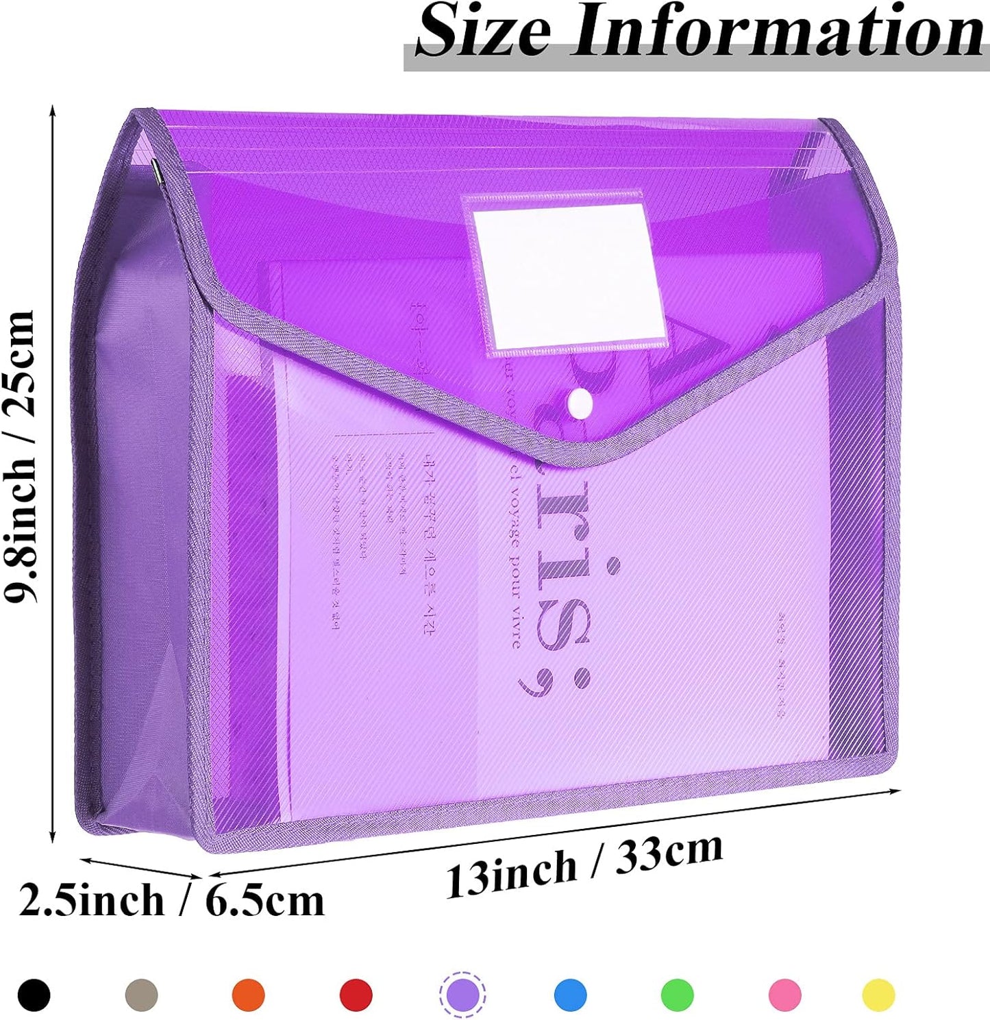 10 Pieces Plastic File Folders Envelope Expanding File Wallet Organizer Documents Folder with Snap Closure and Pocket, A4 Size Waterproof Transparent Pouch(Multicolor,Horizontal)