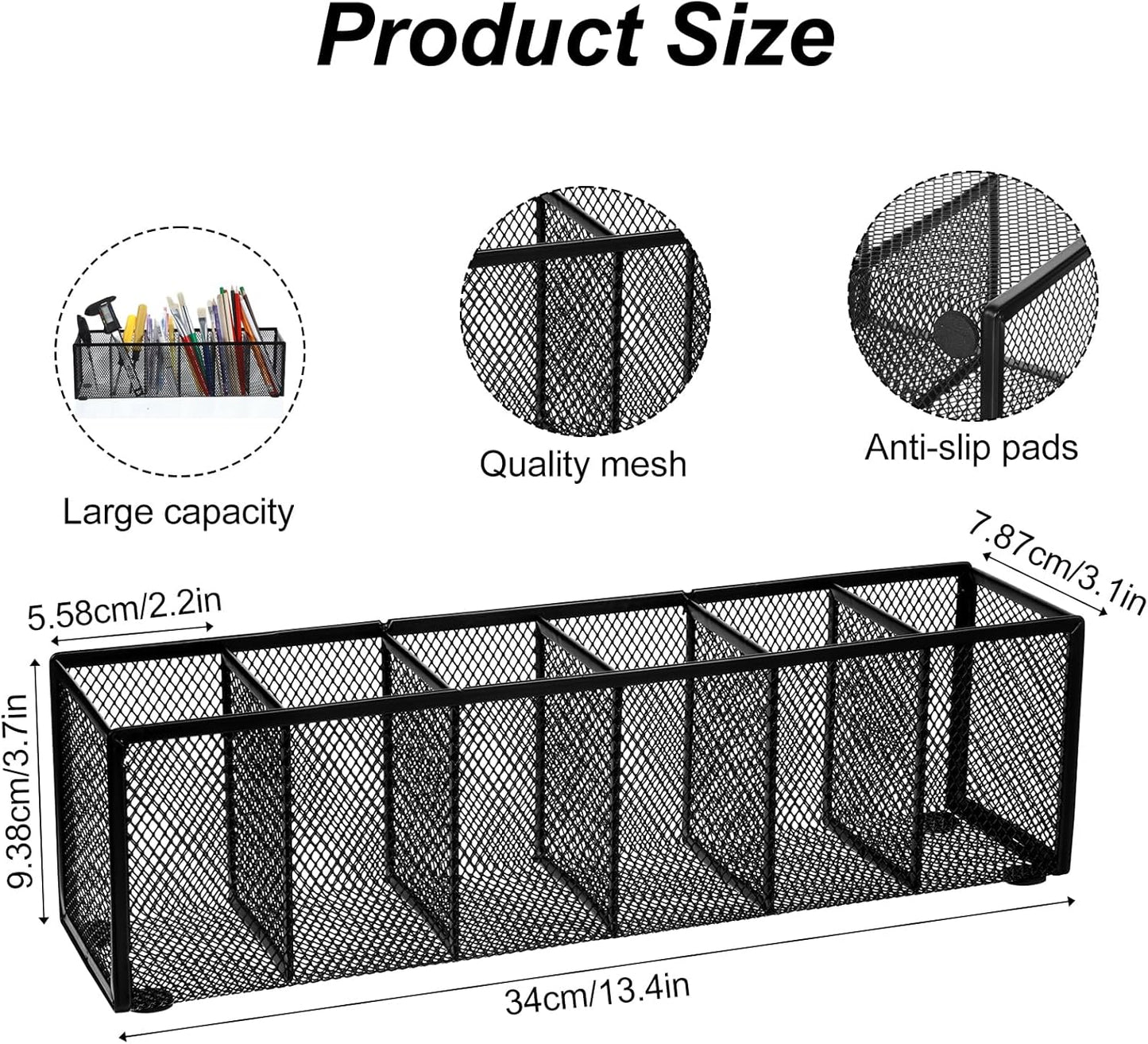 2 Pcs Black Metal Mesh Desk Organizer Pen Holder 6 Compartments Pencil Holder for Desk, pen organizer for Office Supplies, Pencil Caddy, Makeup Brush Storage, Home and Classroom Accessories