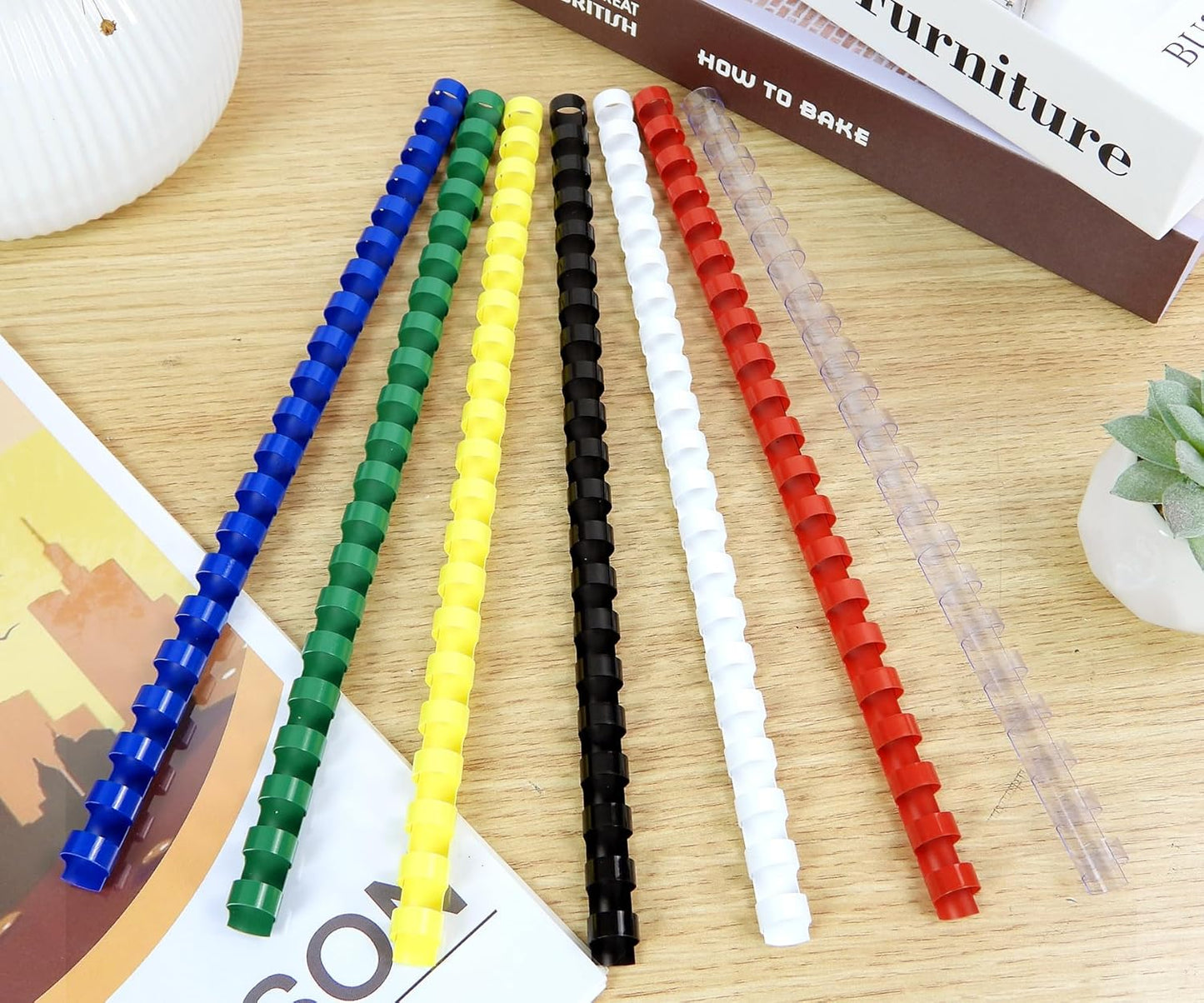 Rayson CR-10-100-M Plastic Binding Combs 3/8in. 21-Ring, 55-Sheet Capacity, Colorful Comb Binding Spines, Max. Binding A4 Size Paper (8.3"×11.7"), Box of 100