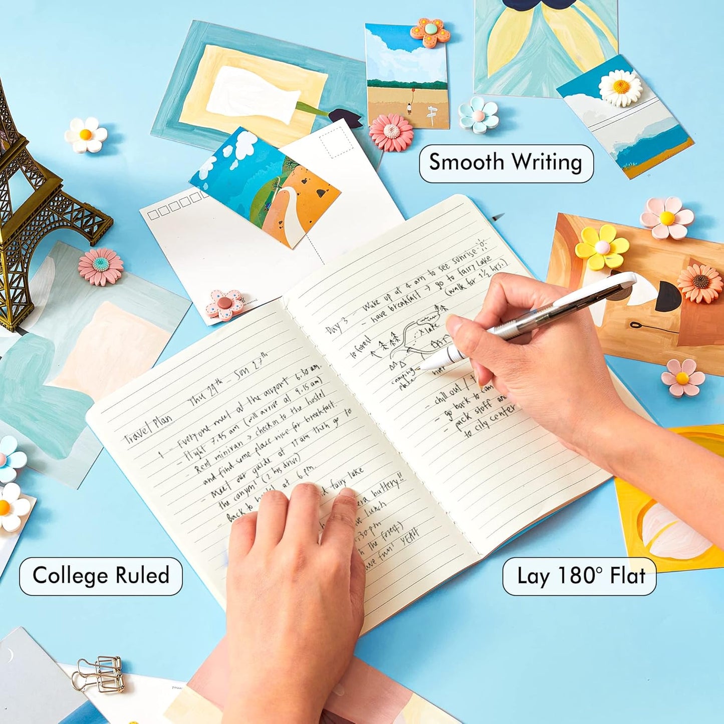 8 Pack Soft Cover Journal Bulk, Feela Notebooks College Ruled for Work, Lined Travel Journal for Women Men, Note Taking Notebook School Supplies Business Writing, 8.2” x 5.5”, A5, Light Blue