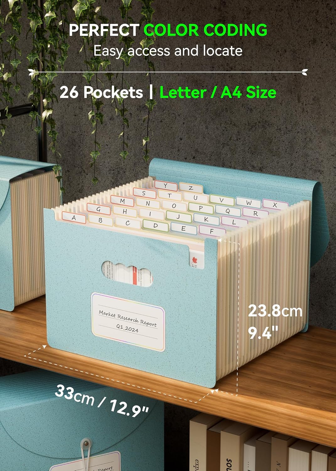 Accordion File Organizer, 26 Pockets Wheat Straw Expanding File Folder, Monthly Bill Receipt Organizer, A-Z Tabs, 100% BPA Free, Return to Nature, Healthy Living, Letter/A4 Size - Sky Blue