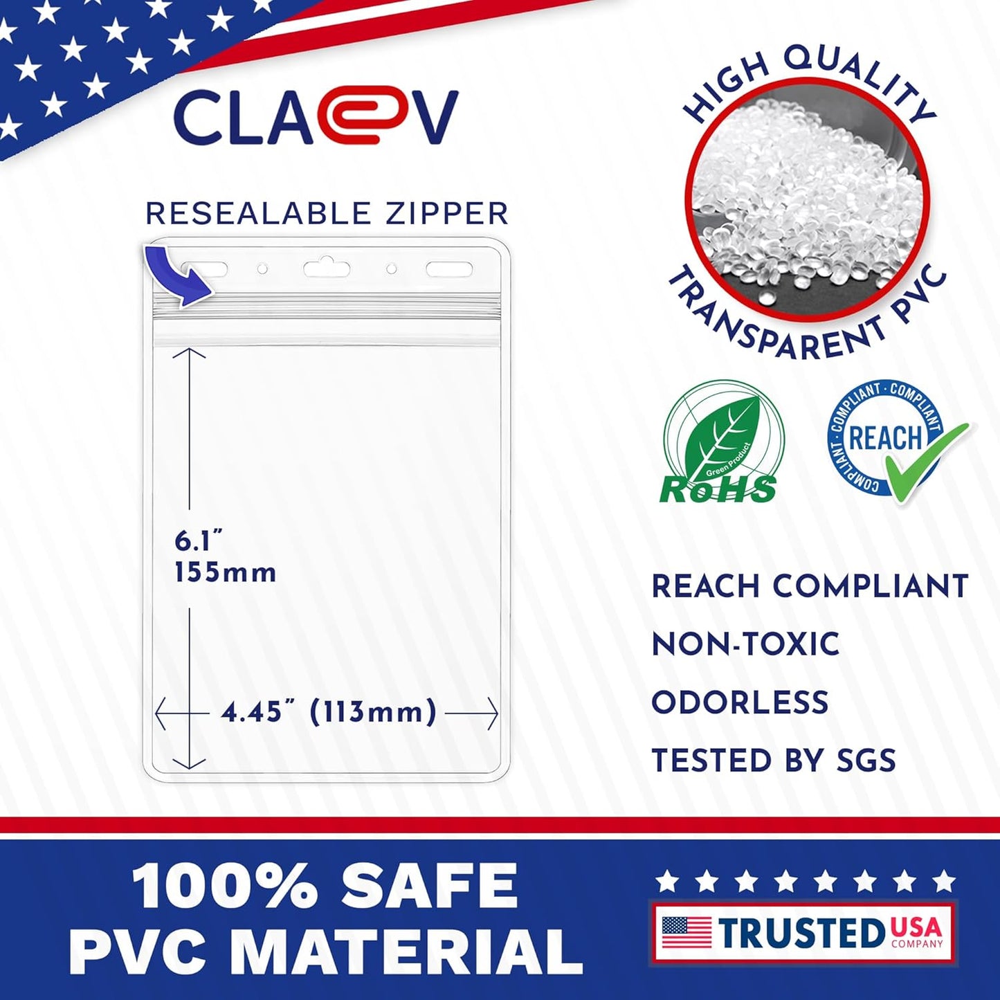 Claev Fast Seal Vertical 4x6 Passport & Card Holders (4x6 Extra Large (XXL), 100 Pack), Clear Waterproof ID Plastic Name Card Badge Holders for Travel, Conferences, Conventions