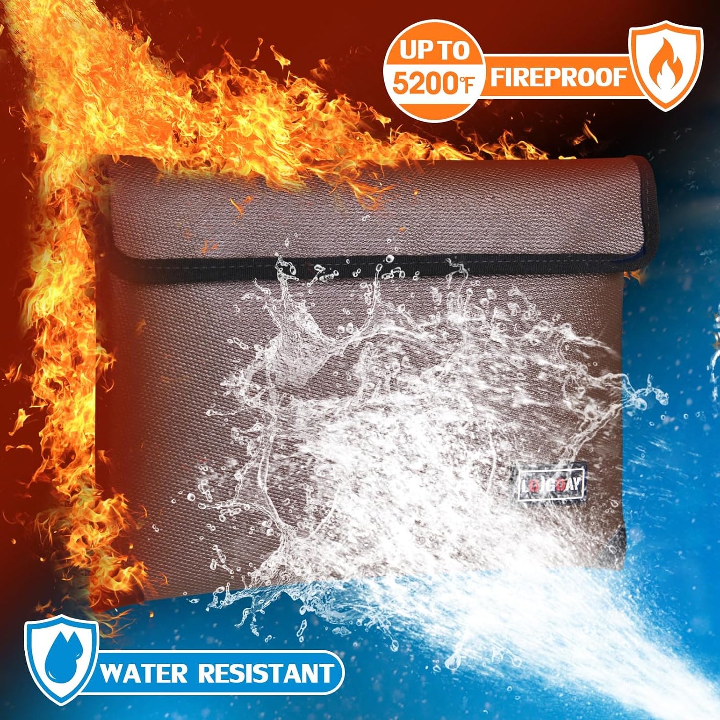 Fireproof Bag with 5200 Thermal Insulated, Waterproof Fireproof Box with Zipper, Safe for Home, Bank, Documents (13.9"x10.6", Brown)