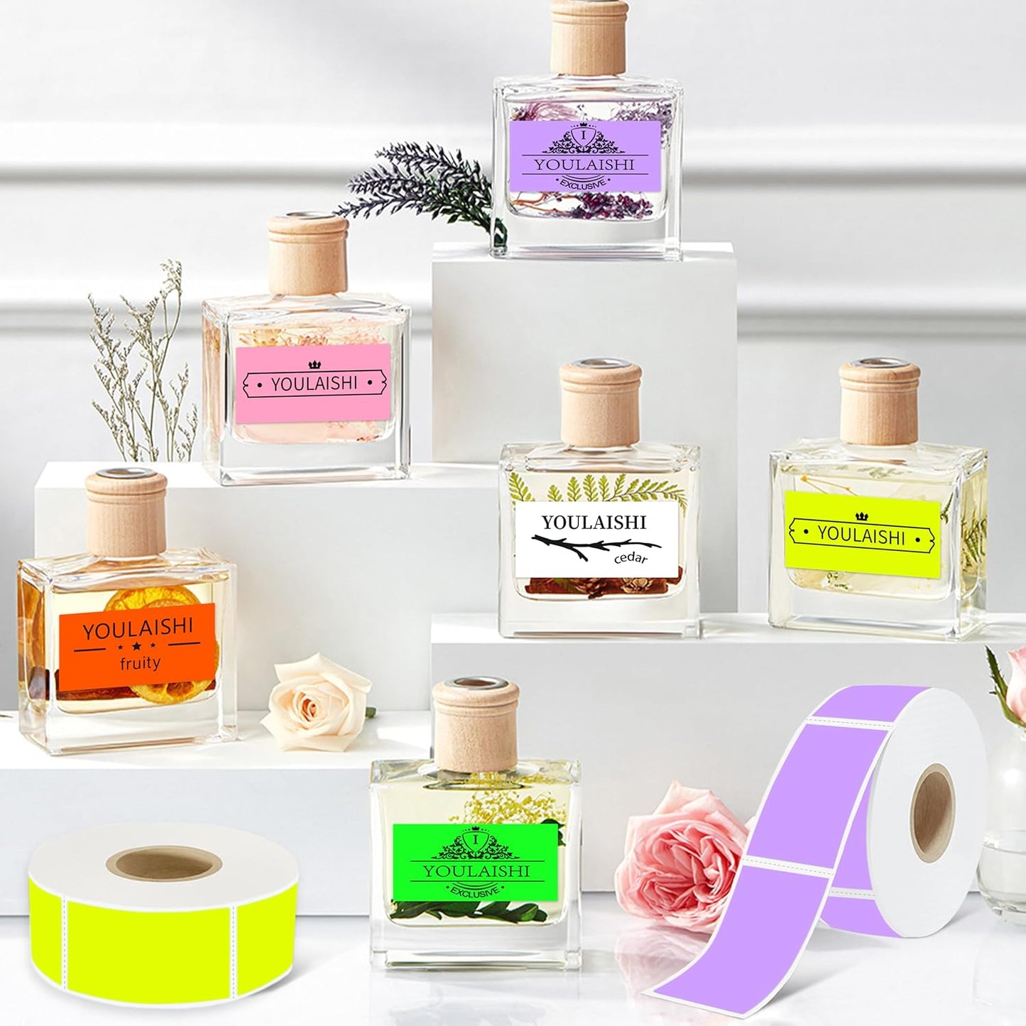 1x2 inch Label Stickers Roll for Thermal Printer 500PCS Colored Removable Freezer Labels Waterproof Blank Sticker Labels to Write on for Food Containers and Jars, Fluorescent Green