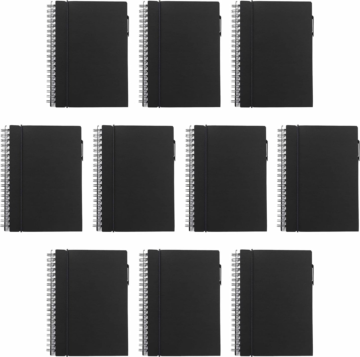DISCOUNT PROMOS Spiral Notebooks with Elastic Closure Set of 10, Bulk Pack - Perfect for School, Office, Business and More - Black