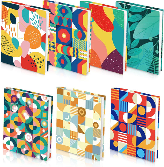 Geometric Pattern Book Covers, Feela 7 Pack Stretchable Jumbo Fabric Washable Durable Reusable Nylon Book Covers, for Hardcover Textbooks Notebooks up to 9”x11”