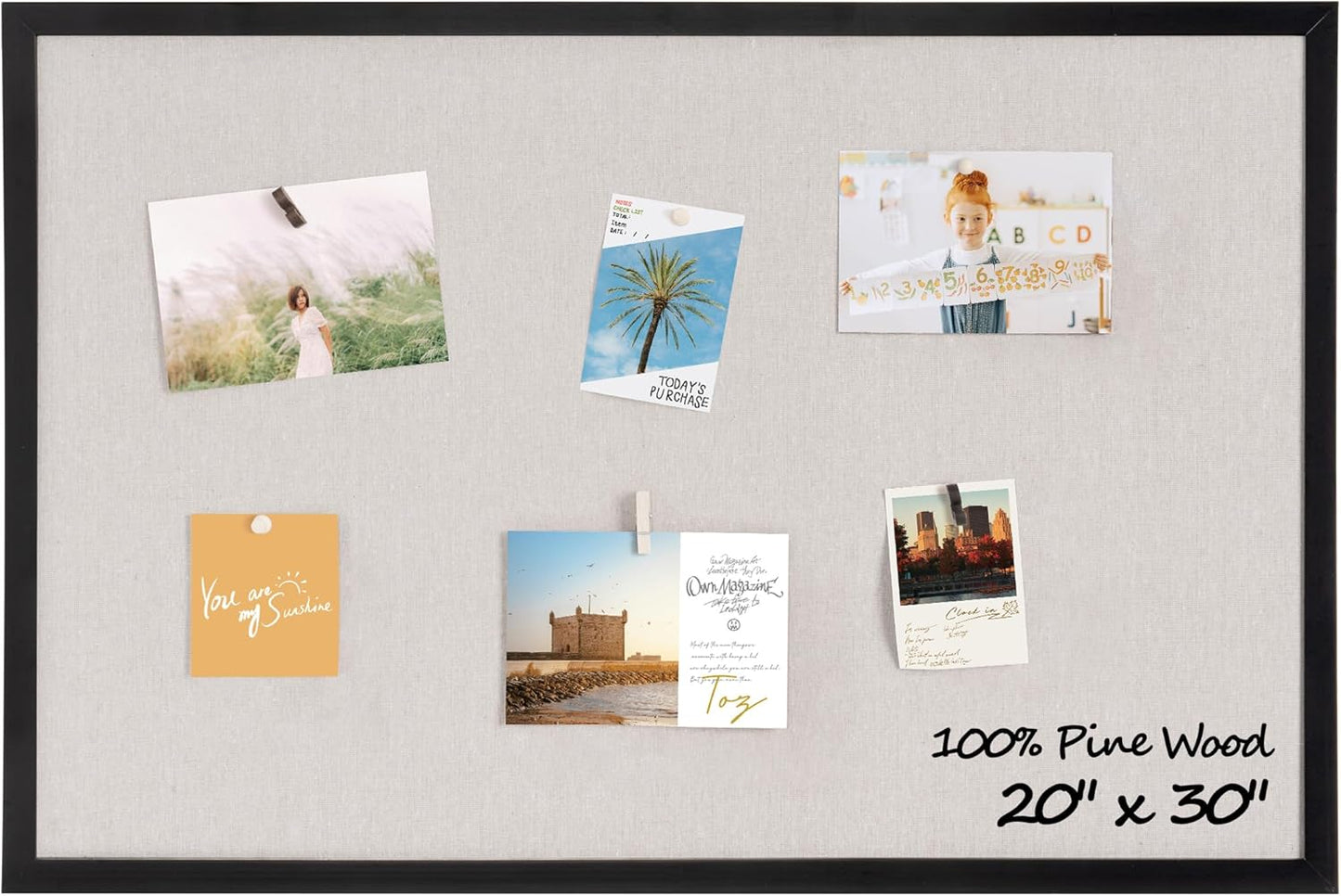 Fun Memories Cork Board Bulletin Board for Office, 20" x 30" Pine Wooden Framed Corkboard, Wall Mounted Notice Pin Board for School Home & Office, Black