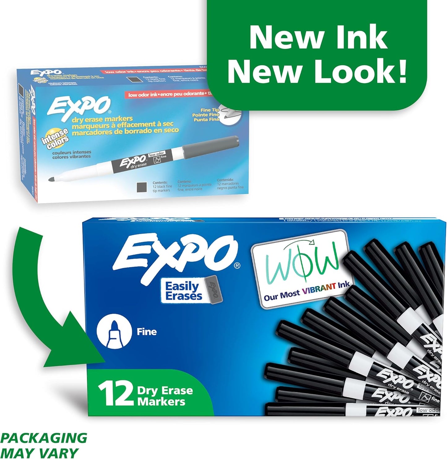 EXPO Low Odor Dry Erase Markers Fine Tip Black 12 Count