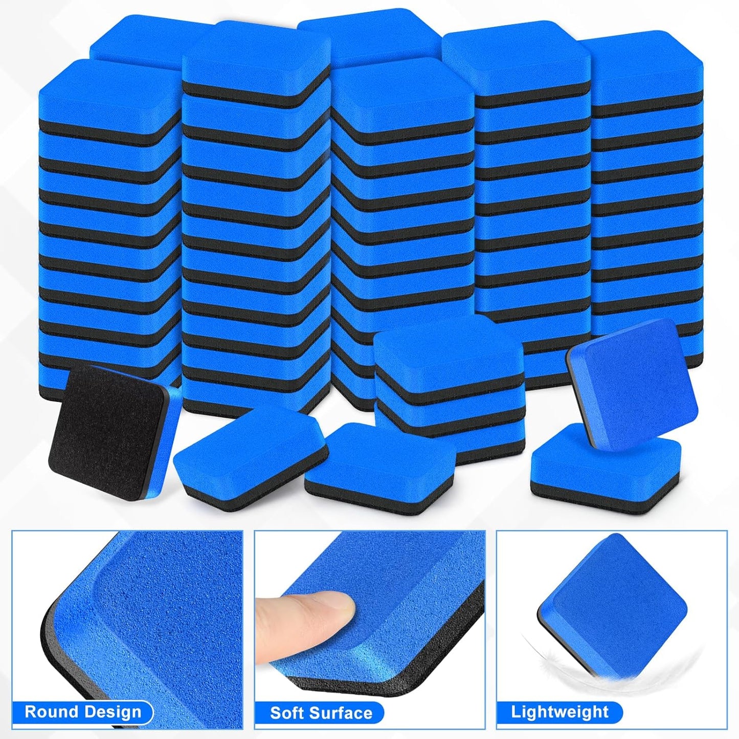 200 Pack Dry Erase Erasers, Mini Magnetic Dry Erase Eraser Bulk, Square Blue White Board Dry Erasers, Ideal Chalkboard Cleansers, Perfect for Kids Classroom, Home and Office (1.97 x 1.97 Inch)