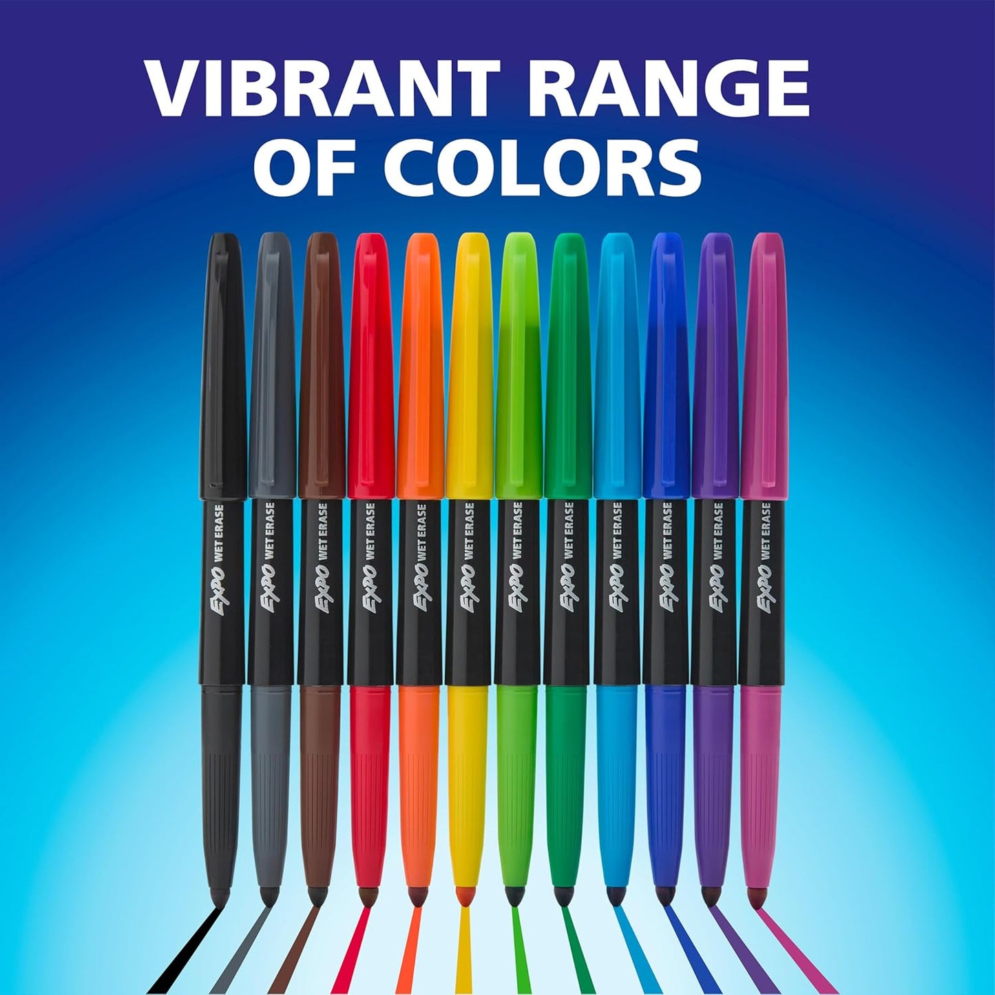 EXPO Wet Erase Markers, Semi-Permanent Markers, Black, Fine Tip, 12 Count