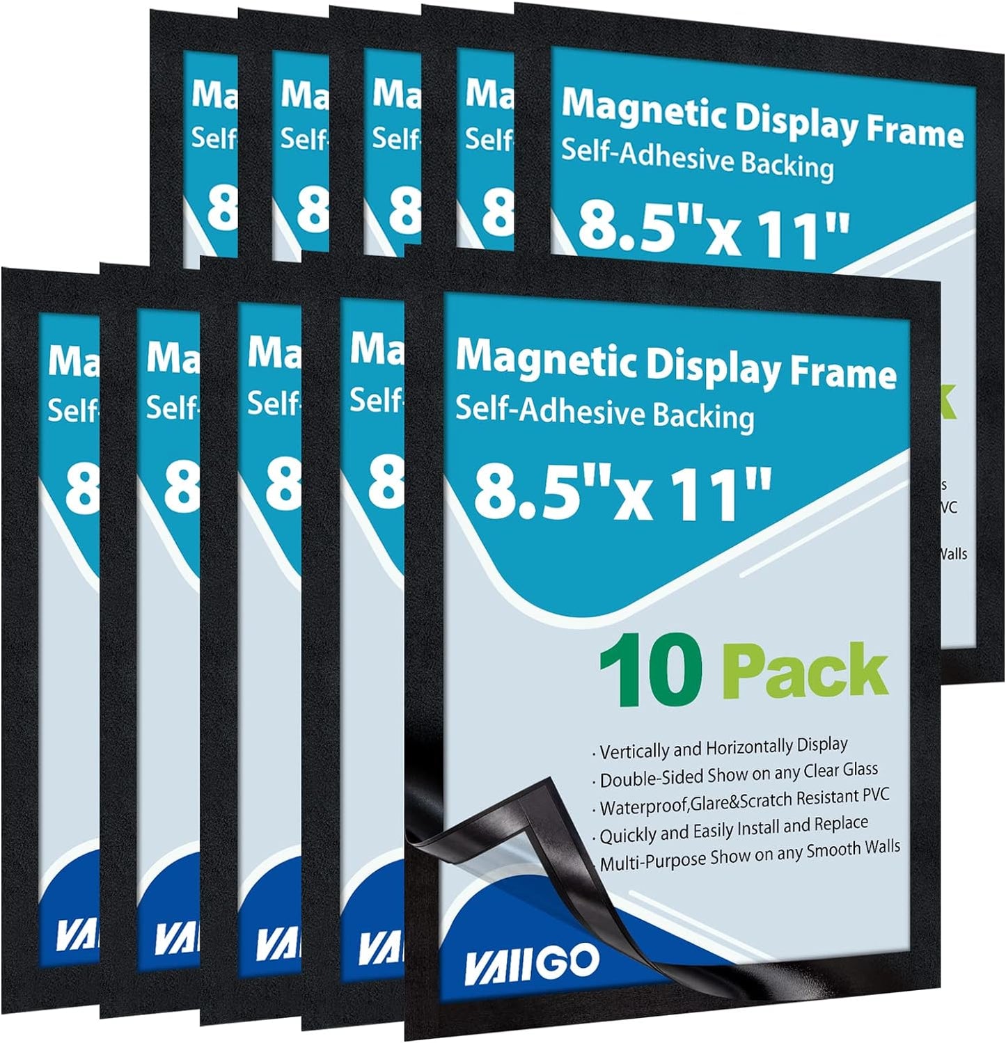 10Pack Magnetic Sign Holder 8.5 x 11, Self Adhesive Magnetic Frames for Wall, Magnetic Picture Frame Paper Holder for Fridge, Door, Window Magnetic Display Poster Frame Document Holder, Black