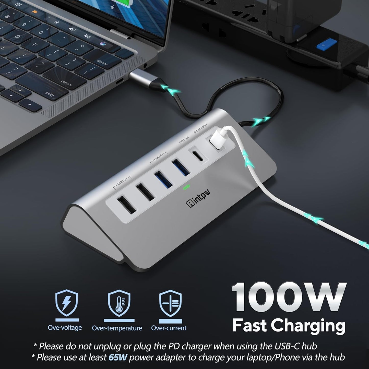 USB C Hub, INTPW 9-in-1 USB C Hub Multiport Adapter with 4K HDMI, PD 100W, Type-C and 2 USB A 3.0 5Gbps, 2 USB A 2.0, SD/TF Card Reader, Aluminum USB Hub for Laptop, iPhone 16/15 Series, MacBook, iPad