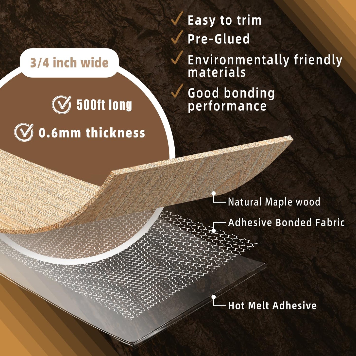 GSCIT Club Maple Edge Banding, 3/4 inch x 500ft roll of Wood Edge Banding Preglued Flexible, Veneer Tape Banding for Cabinet Repair