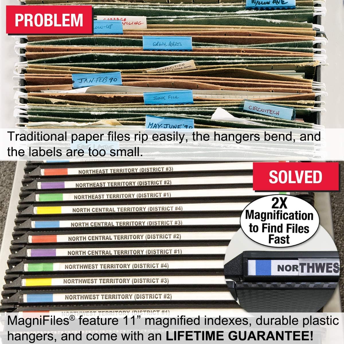 Ultimate Office MagniFile Hanging File Folders V Base Letter Size with 11 inch Magnified Indexes That Double The Size of Your File Titles to Find Files Fast. (Set of 10 Black)