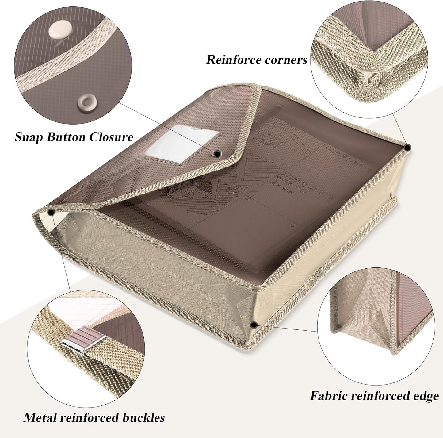 10 Pieces Plastic File Folders Envelope Expanding File Wallet Organizer Documents Folder with Snap Closure and Pocket, A4 Size Waterproof Transparent Pouch(Khaki,Horizontal)