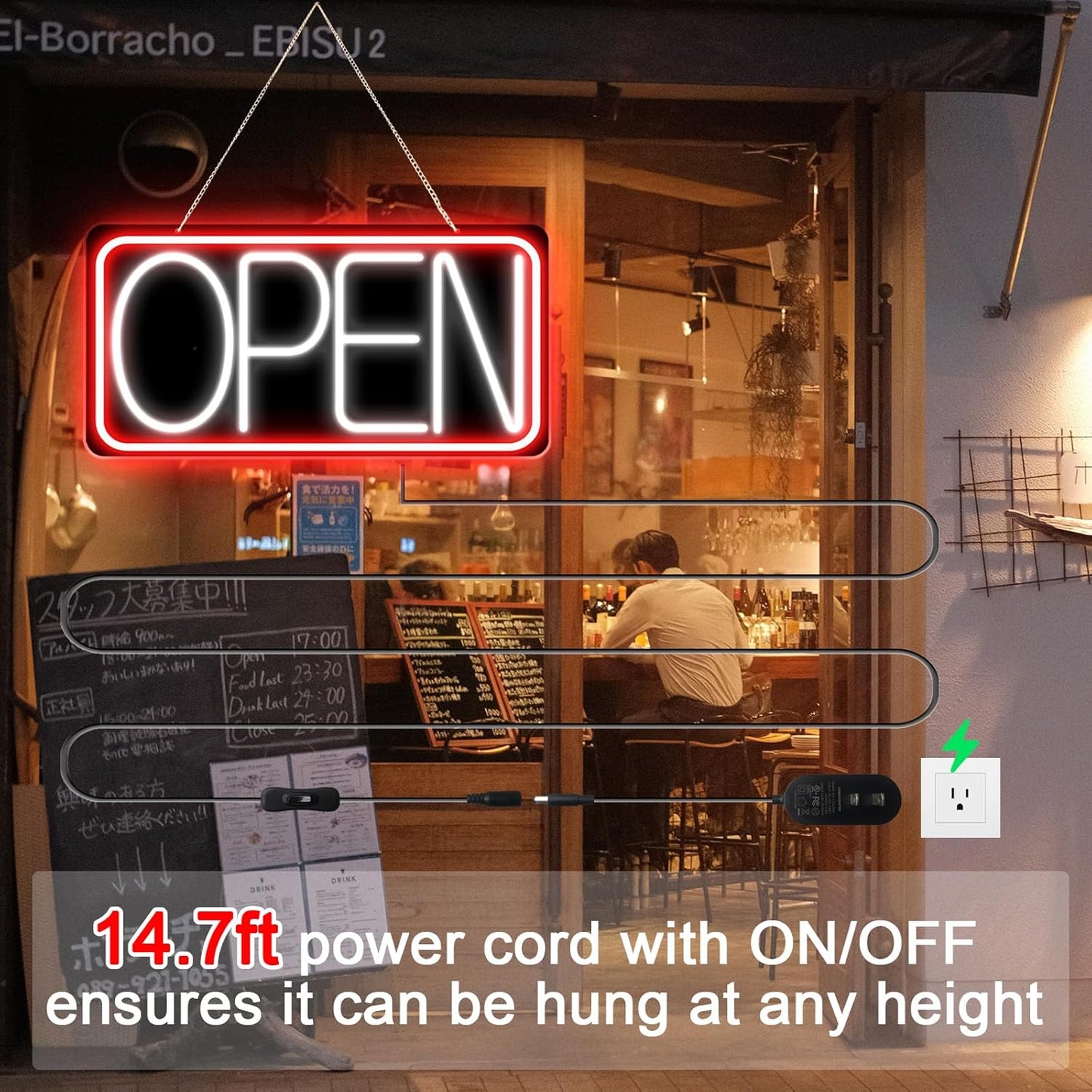 22" X 11" Led Neon Open Signs for Business, Large Open Signs, Plug In Electric Light Up with ON/OFF Switch, Ultra Bright Open Sign for Bar Salon Coffee Stores Club Hotel (Black Backplate)