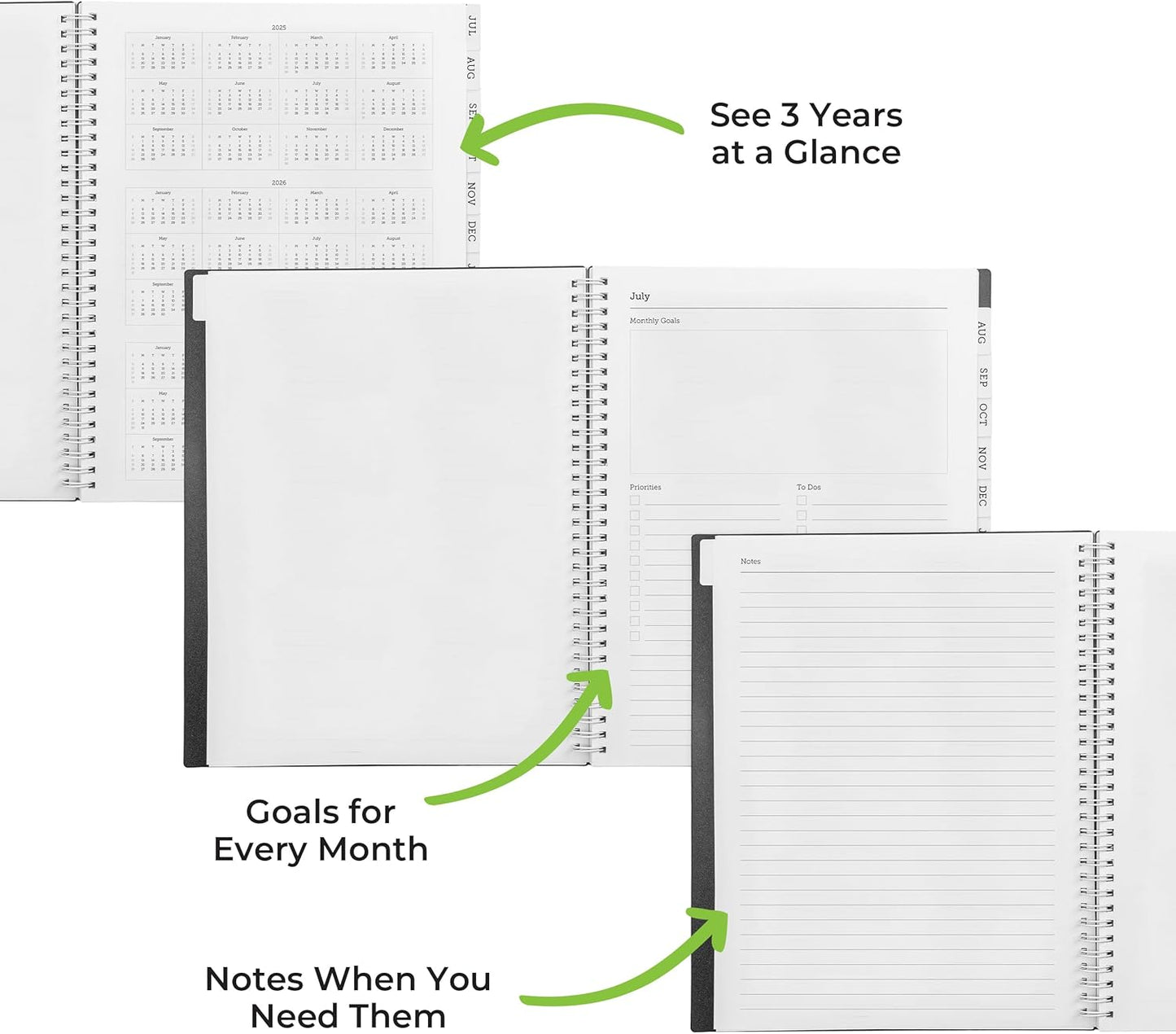 WallDeca Academic Planner 2025-2026, Daily, Weekly & Monthly Planner, July 2025 - June 2026, Student Notes Pages, Twin-Wire Binding Day and Weekly Agenda for School & Work (8.5 x 11-Inches, Black)