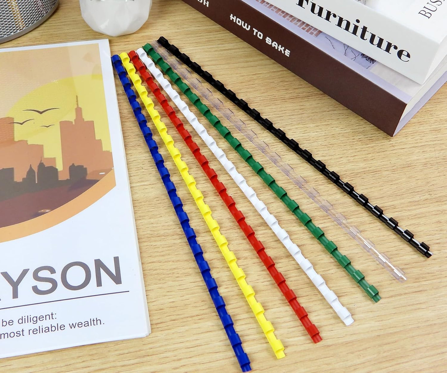 Rayson CR-6-100-M Plastic Binding Combs 1/4in. 21-Ring, 20-Sheet Capacity, Colorful Comb Binding Spines, Max. Binding A4 Size Paper (8.3"×11.7"), Box of 100