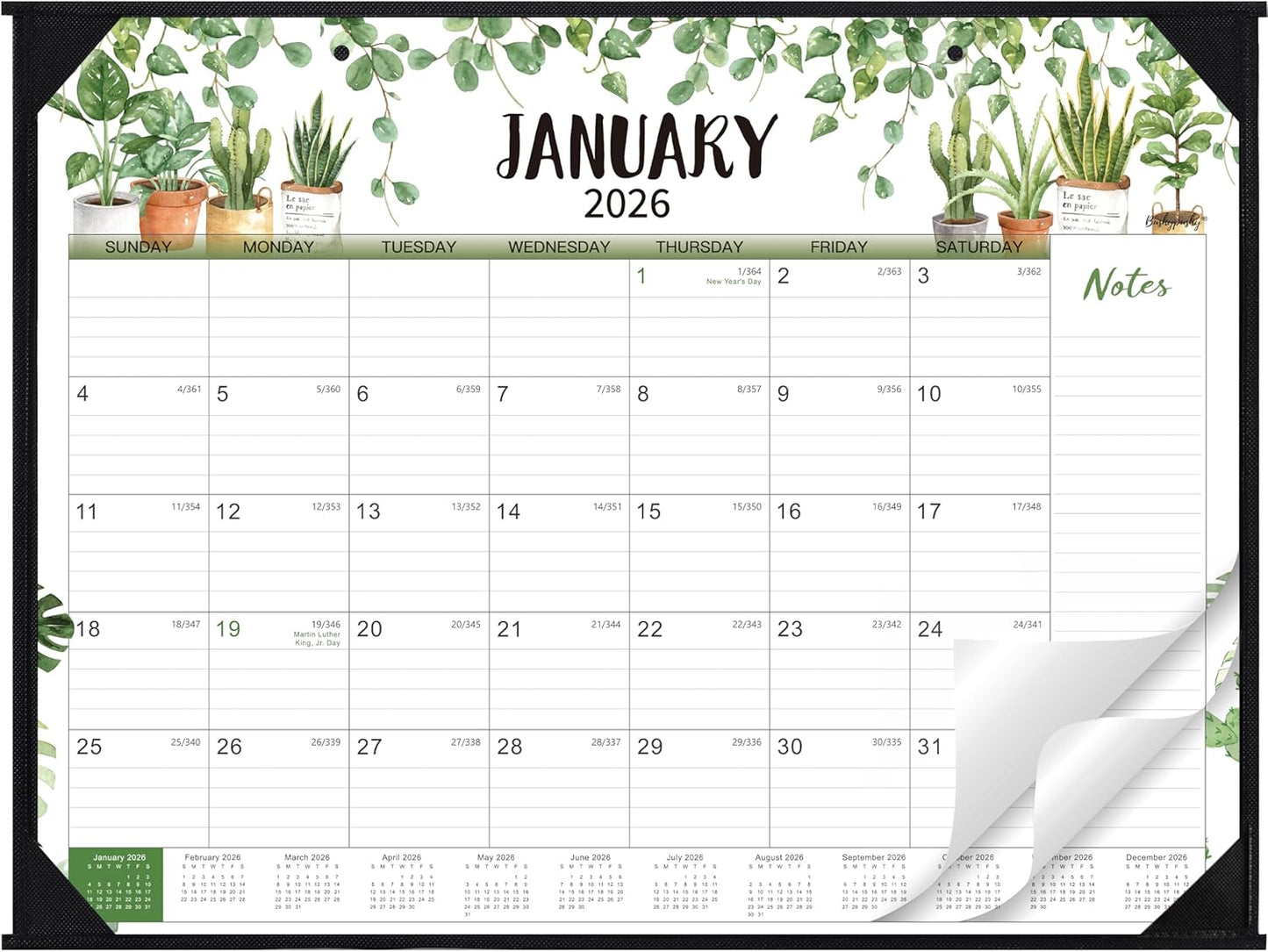 2026 Desk Calendar - 2026 Large Desk Calendar 22x17, Jan. 2026 - Dec. 2026, 2026 Large Calendar, 12 Months, Corner Protectors - Plants