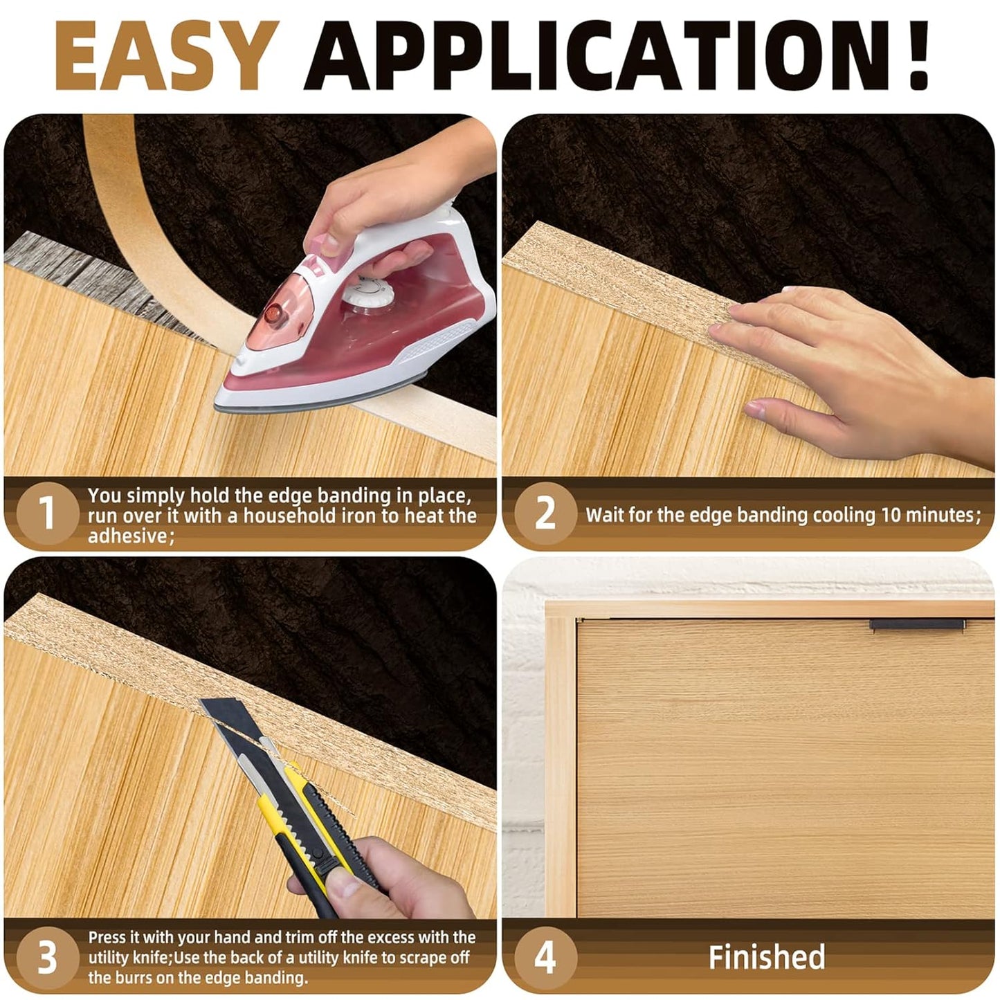 GSCIT Club Maple Edge Banding, 7/8 inch x 250ft roll of Veneer Plywood Edge Banding Preglued Flexible, Wood Tape Banding for Cabinet Repair