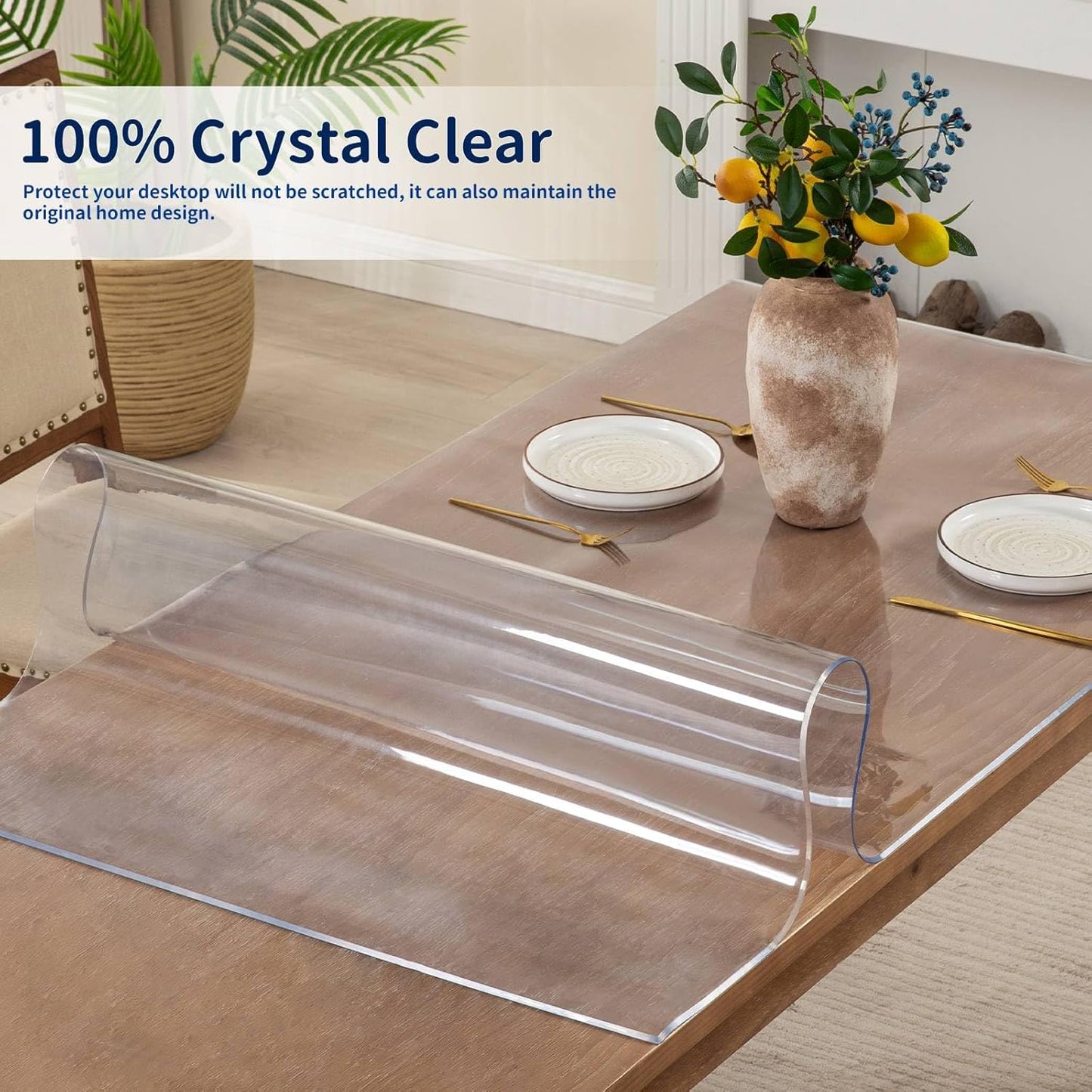 16 x 24 Inch Clear Table Cover Protector, 2mm Thick Clear Desk Mat, Plastic Table Cover, Vinyl Table Protector, Desk Mats on Top of Desks