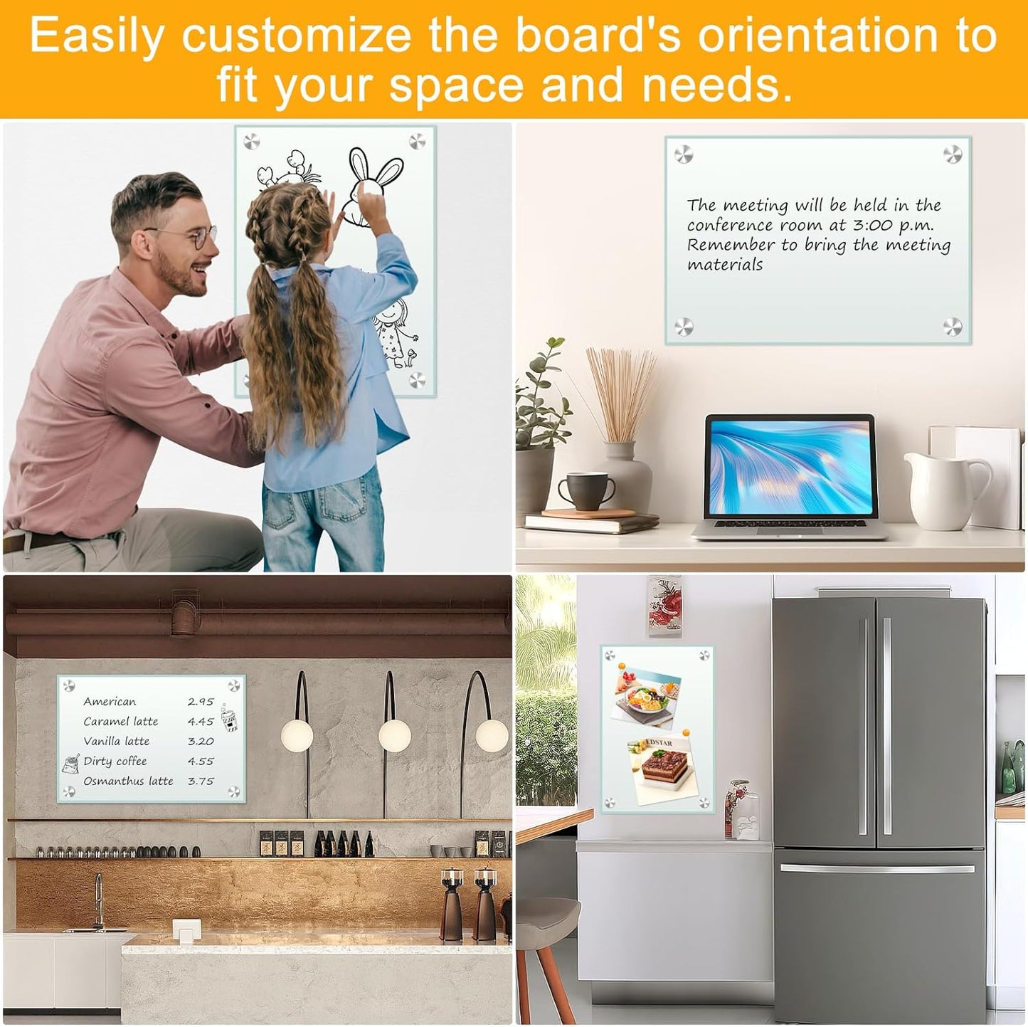 H-Qprobd White Board 24”x18“ Magnet Dry Erase Boards Frameless Magnetic Glass Whiteboard for Wall, Wall Mounted Whiteboard Includes 12 Magnets, 8 Markers and 2 Erasers