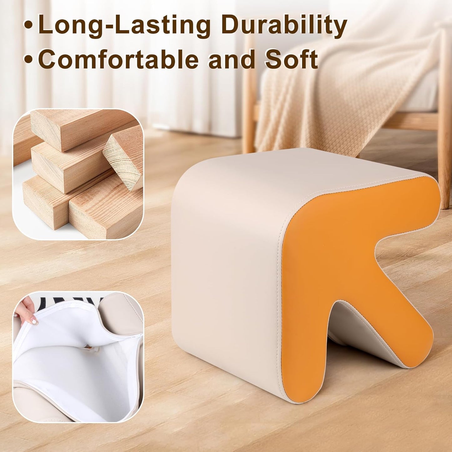 H&B Luxuries Ottoman, Foot Stool with Creative Shape, Napa Leather Ottomans, Removable Outer Foot Rest, No Assembly Required, Ottoman for Living Room, Bedroom, Entrance, White Yellow